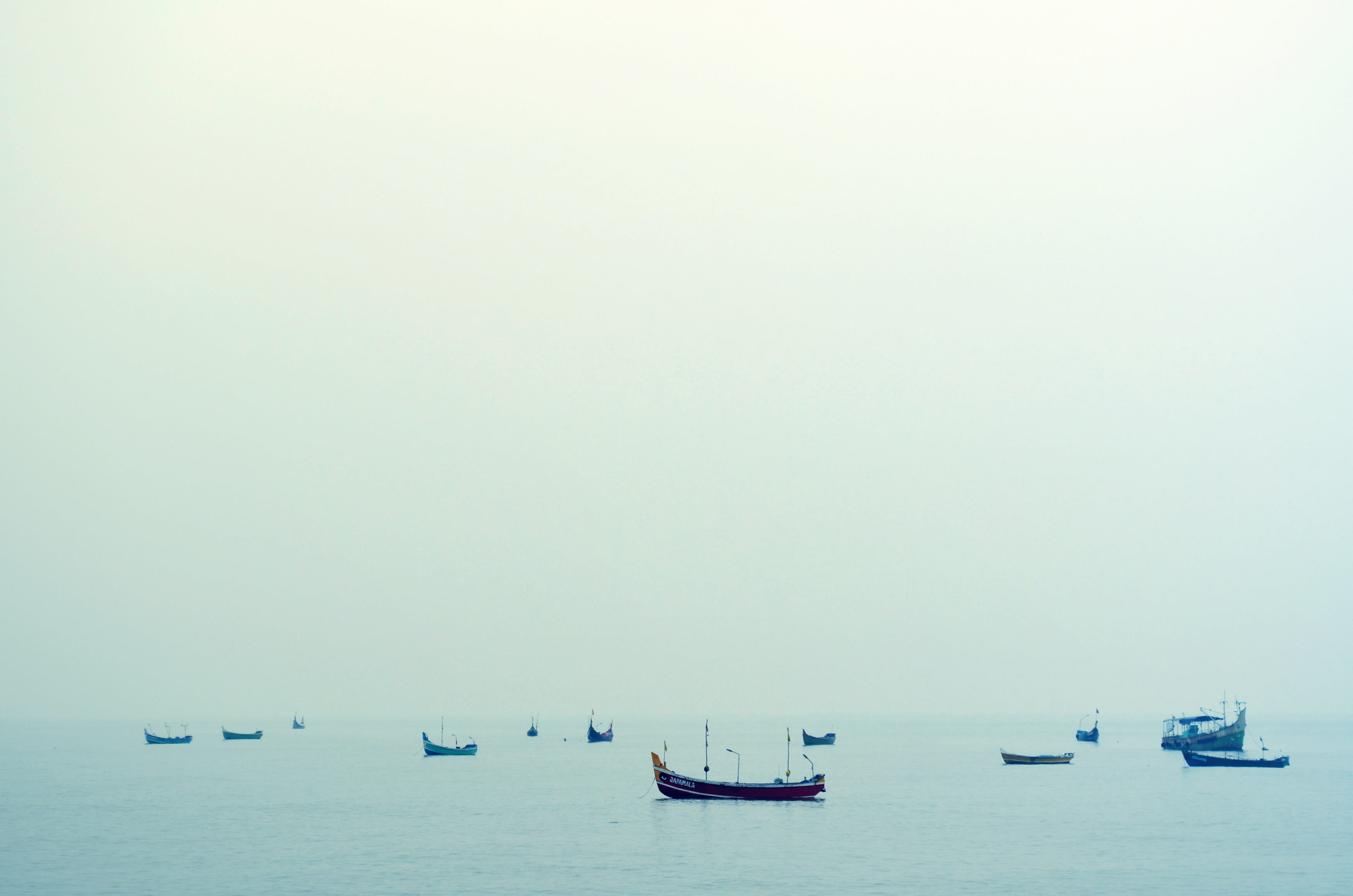 horizon, tranquility, fishermen, day, nautical vessel, anchored, sailing, beauty in nature, tranquil scene, water, no people, sky, transportation, mode of transportation, HD Wallpaper
