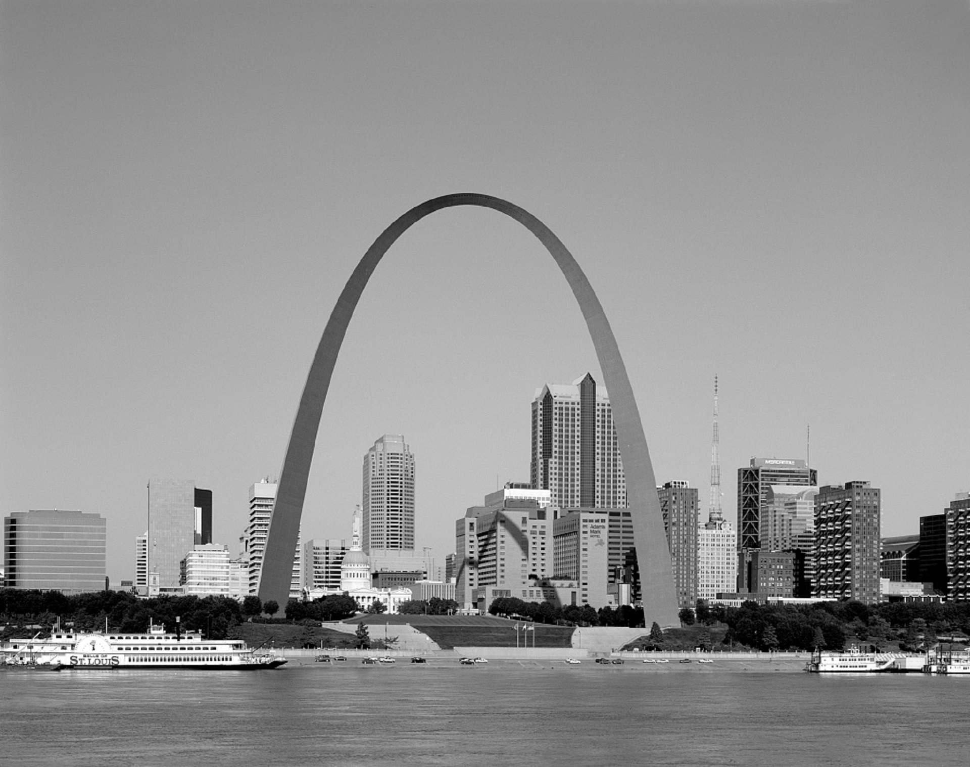 nature, sky, saint louis, landscape, architecture, landmark, travel destinations, 1080P, day, urban skyline, view, grayscale, outdoors, no people, cityscape, HD Wallpaper