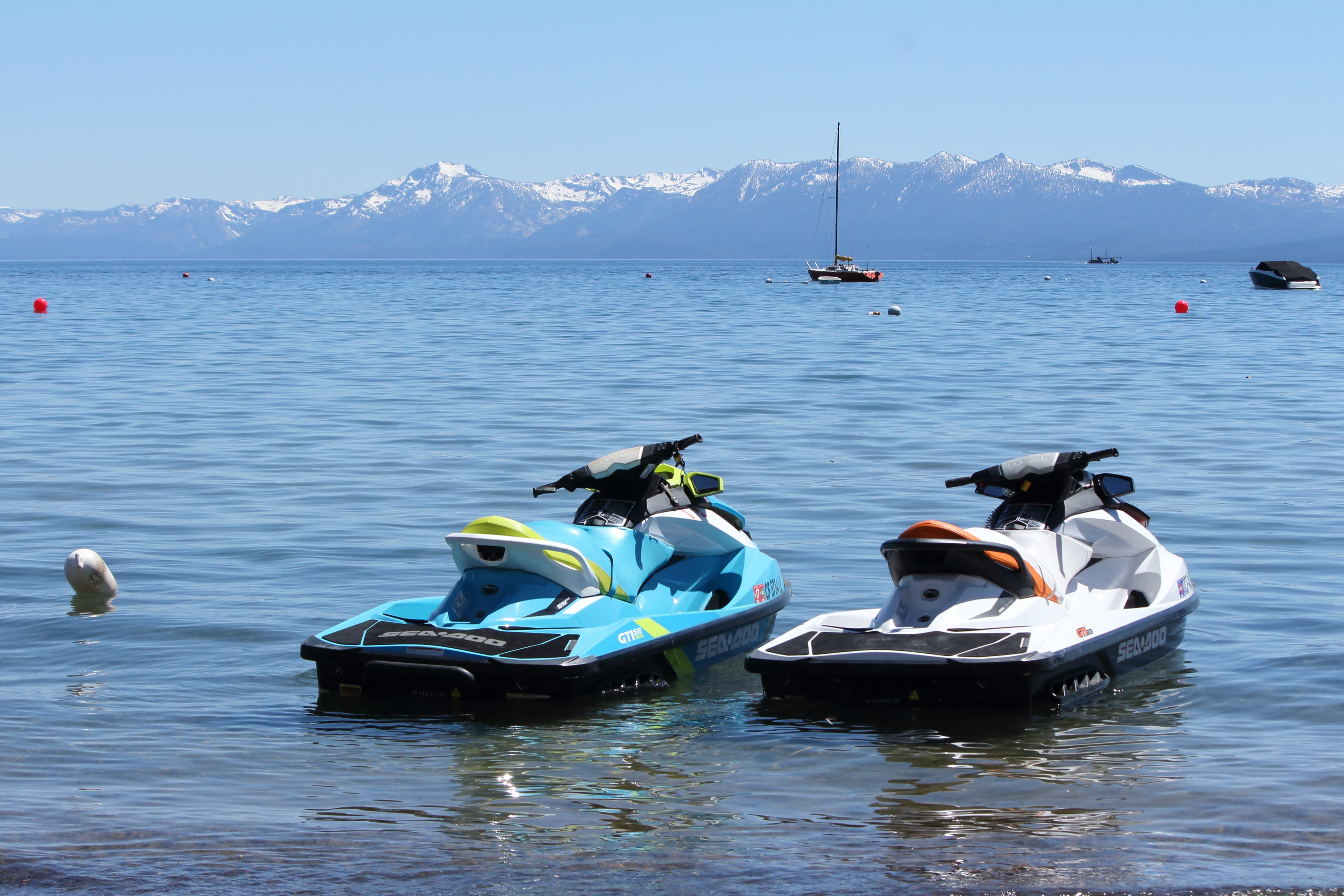 watercraft, mountains, water, day, transportation, outdoors, floating on water, vertebrate, sea, bay, recreation, seadoo, waterfront, no people, inflatable, HD Wallpaper