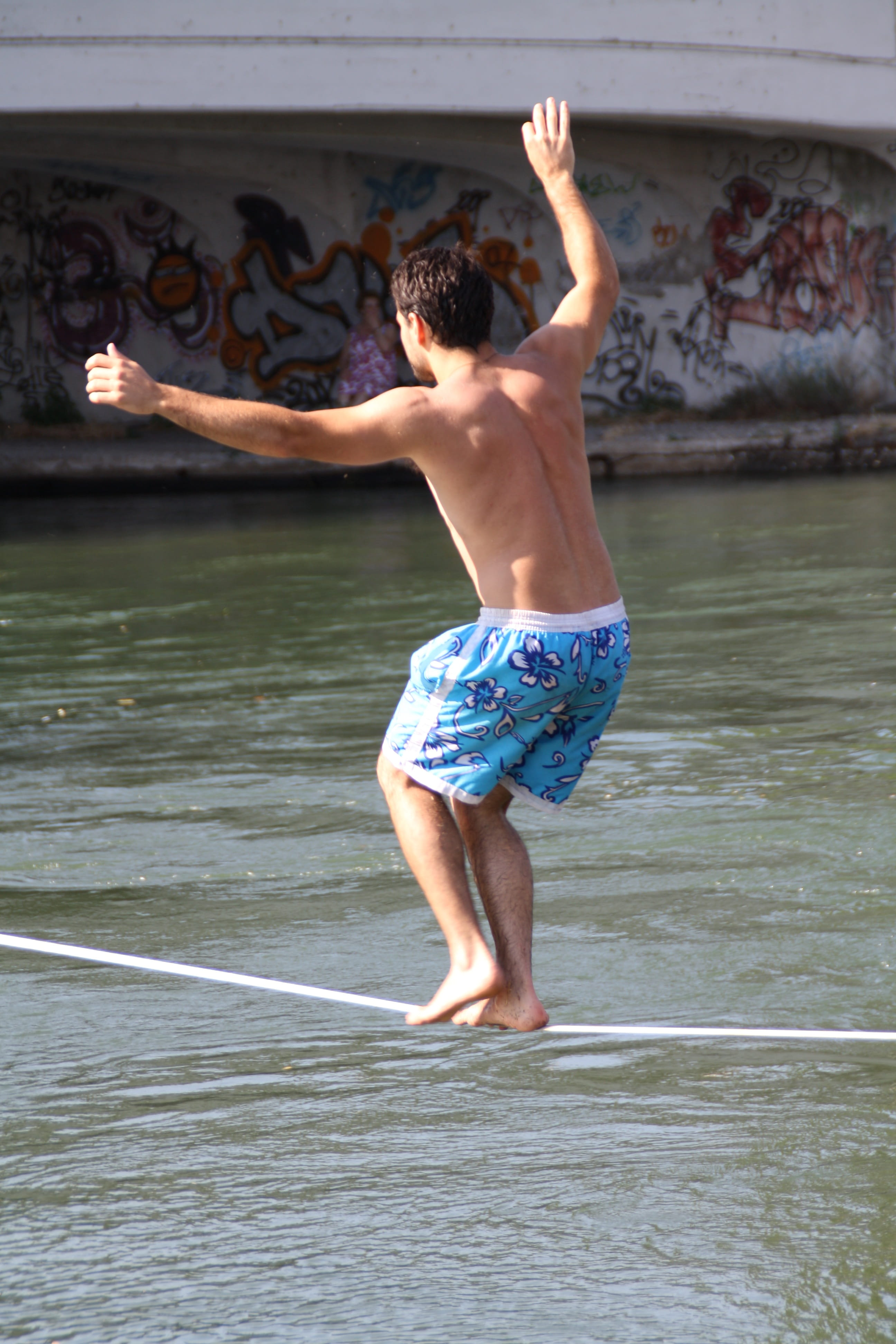 man, nature, clothing, human arm, water, summer, limb, under the water line, rear view, fun, motion, men, day, shirtless, naviglio, on, shorts, males, one person, Phone HD Wallpaper