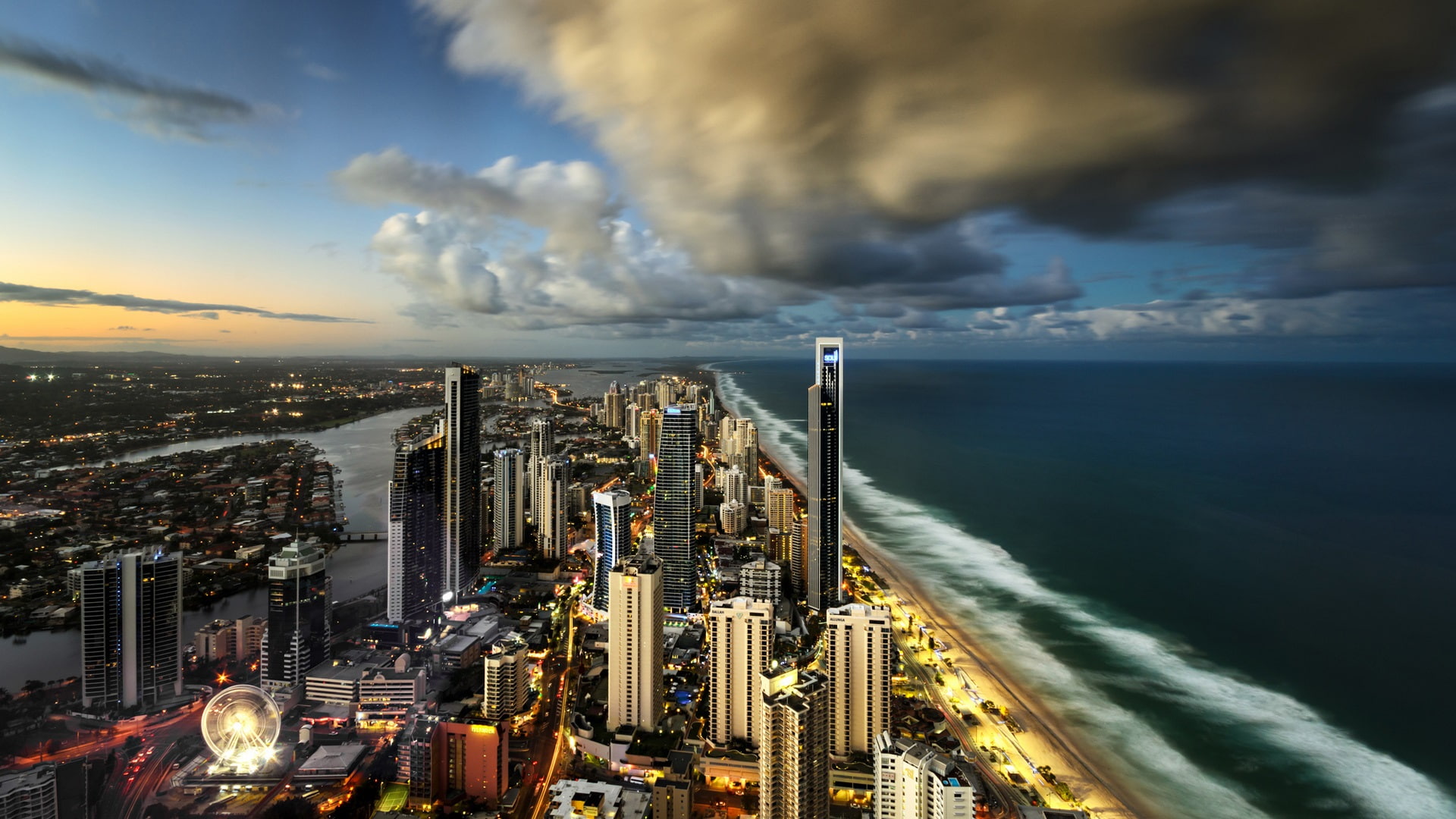 Gold, Paradise, Australia, 1080P, Coast, Surfers, City, Ocean, Skyscrapers, HD Wallpaper