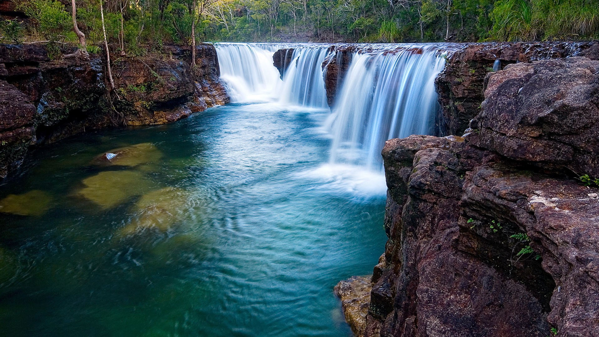 beauty in nature, nature, landscape, outdoors, forest, rock formation, brown, flowing water, no people, falling water, motion, 1080P, power in nature, HD Wallpaper