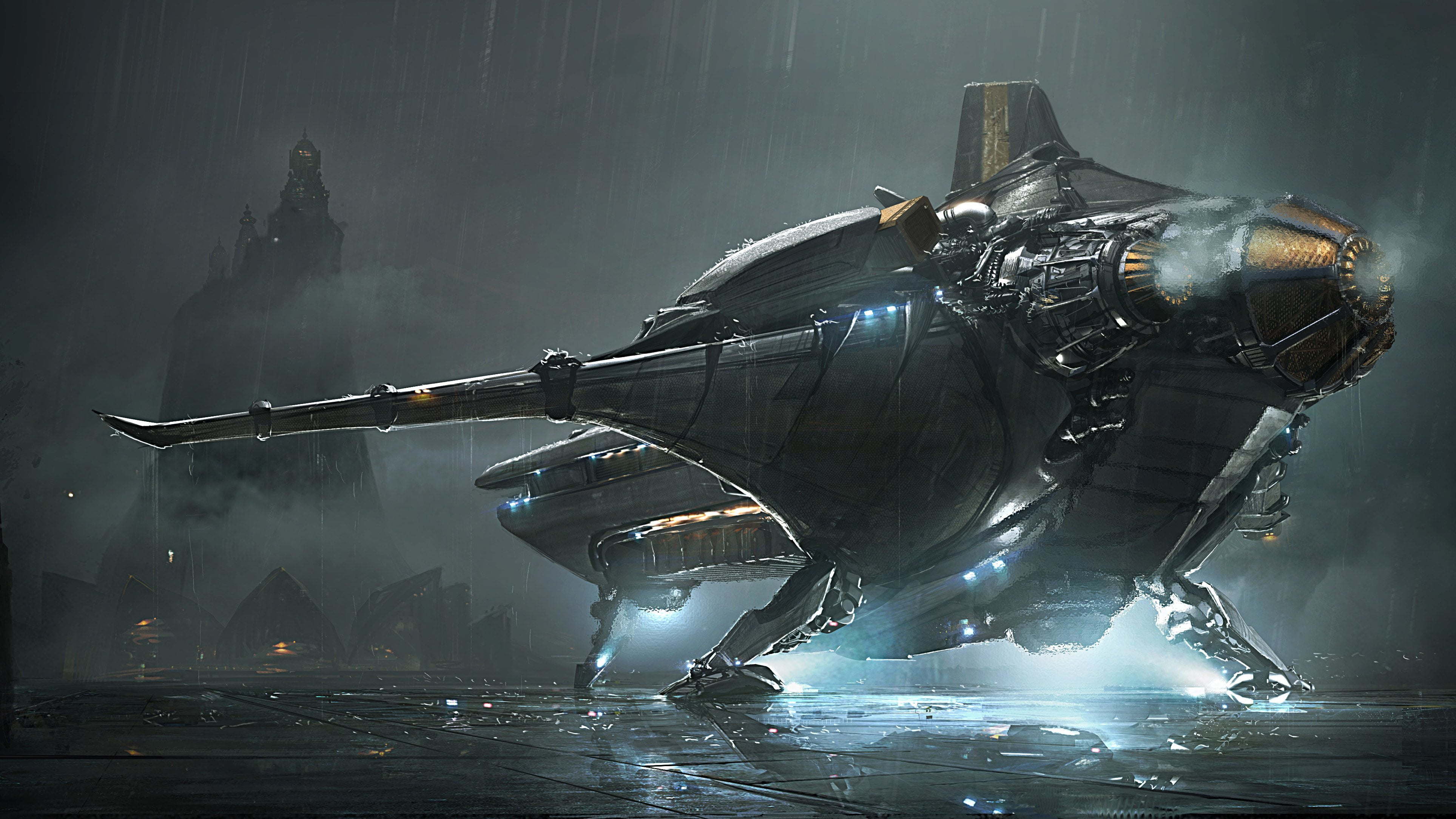 gray, nature, water, 4K, pollution, transportation, travel, ship, architecture, air vehicle, airplane, rain, landing, Star Citizen, technology, smoke - physical structure, HD Wallpaper