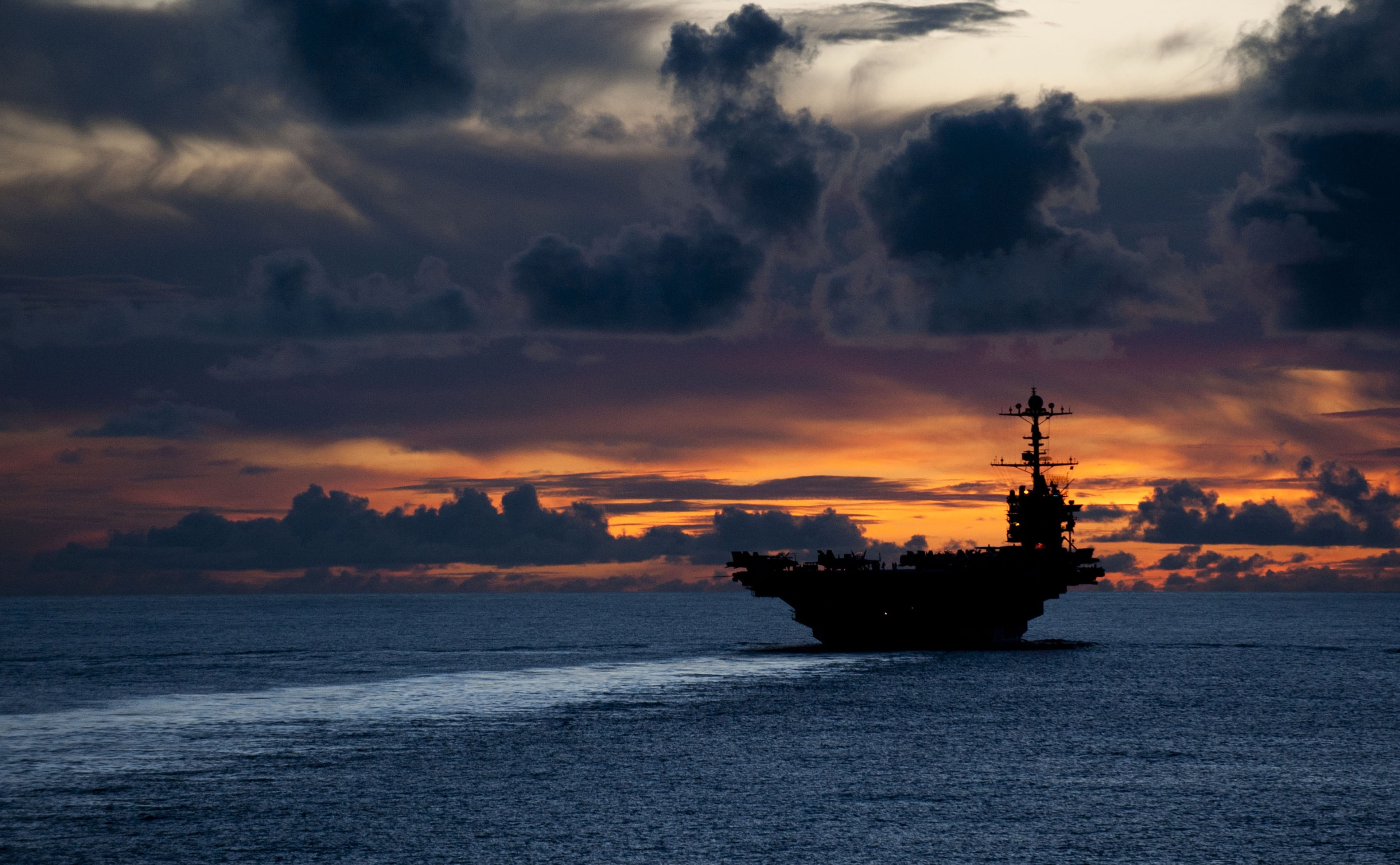 beauty in nature, nature, carrier, sky, ussgeorgewashington, nautical vessel, flattop, cloud - sky, sea, dramatic sky, orange color, no people, sailboat, HD Wallpaper