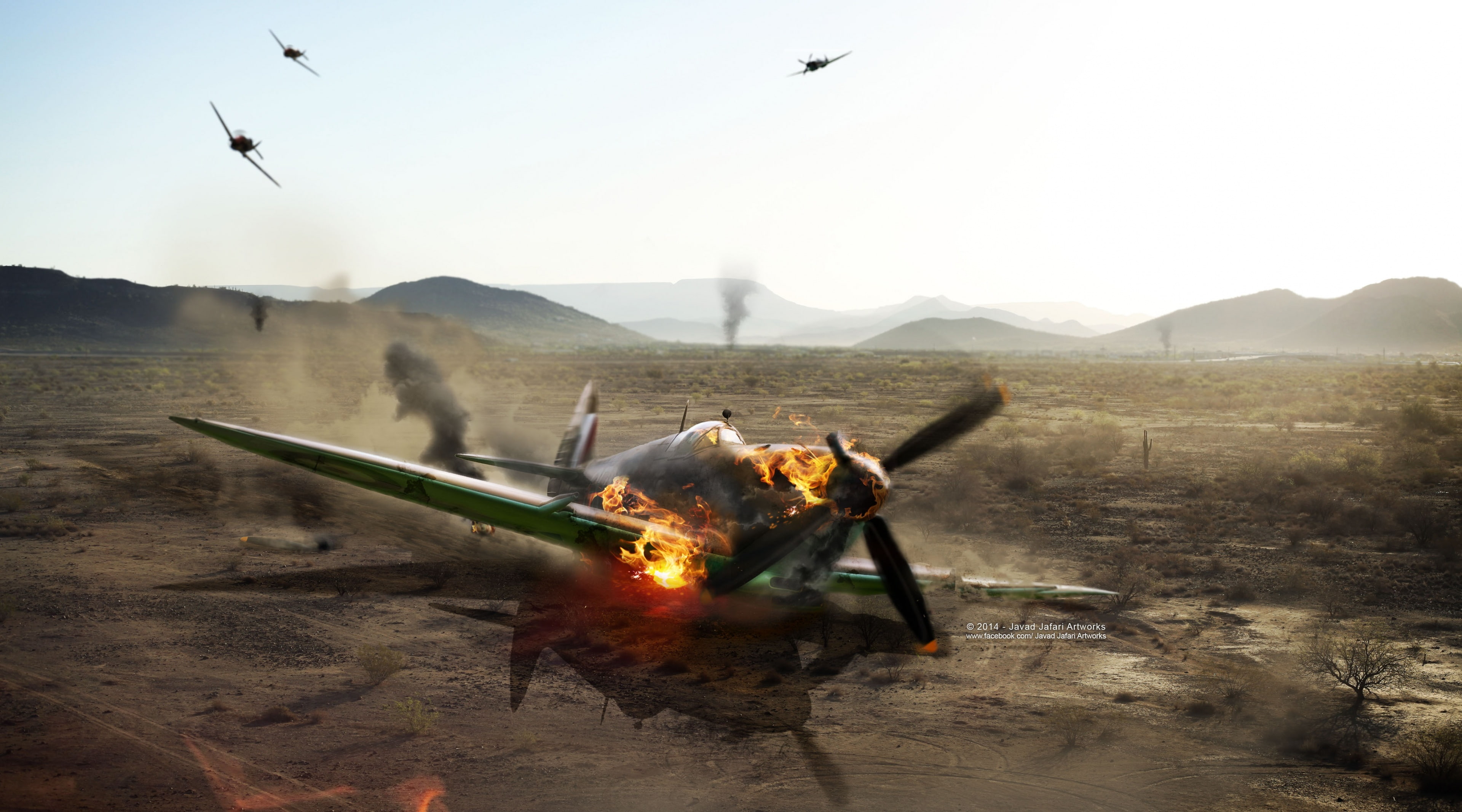 gray, nature, mode of transportation, crash, animals in the wild, Army, bird, burning, digital, air vehicle, monoplane, transportation, mountain, HD Wallpaper
