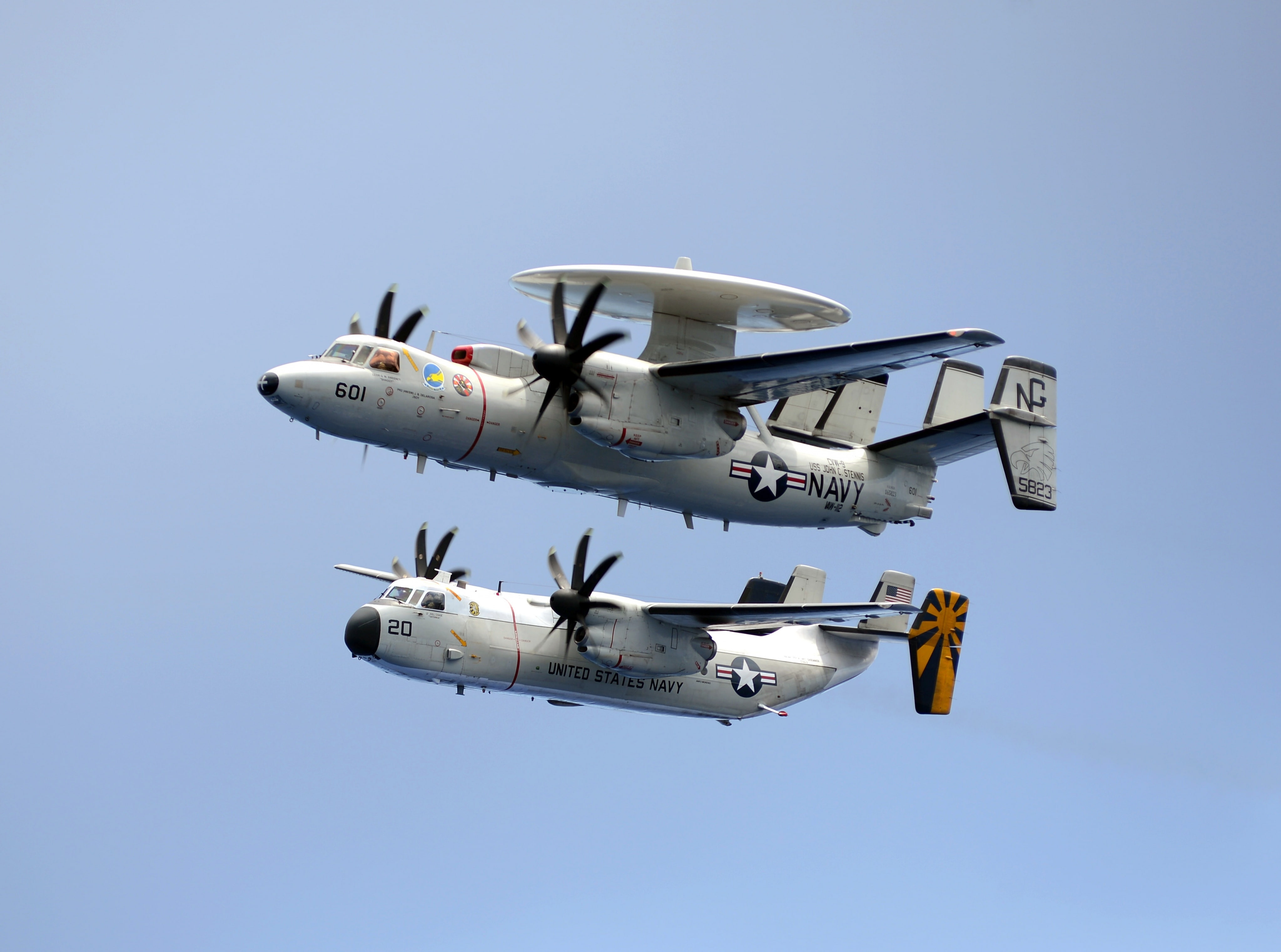 c, Military, uss, no people, airplane, Army, nature, blue, air vehicle, plane, fighter plane, sky, gray, navy, stennis, explosive, clear sky, day, Ocean, HD Wallpaper