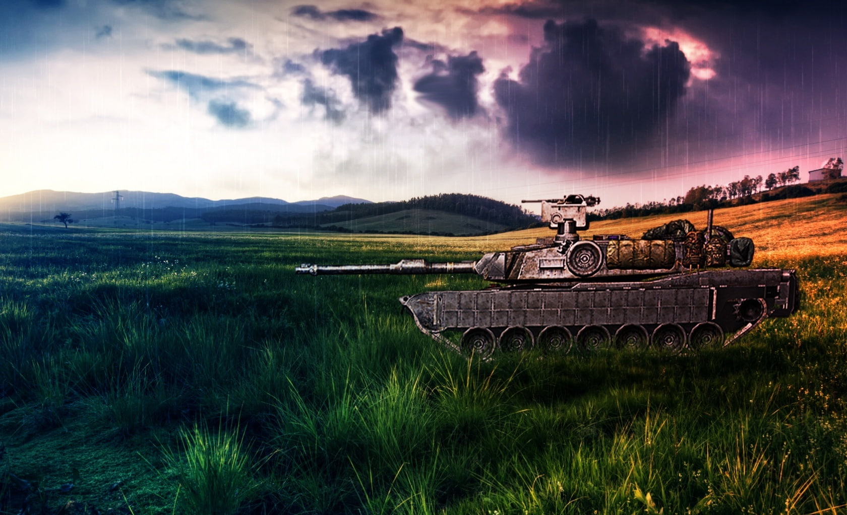 the past, 720P, outdoors, grass, hd, architecture, cool, field, mountain range, green, plant, cloud - sky, Tank, beauty in nature, tranquility, HD Wallpaper