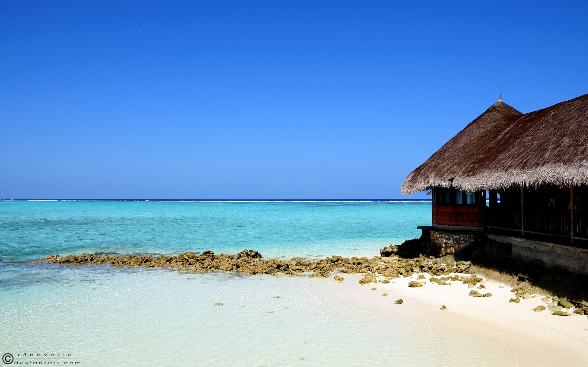 sea, beach, 1080P, sky, sand, hut, HD Wallpaper