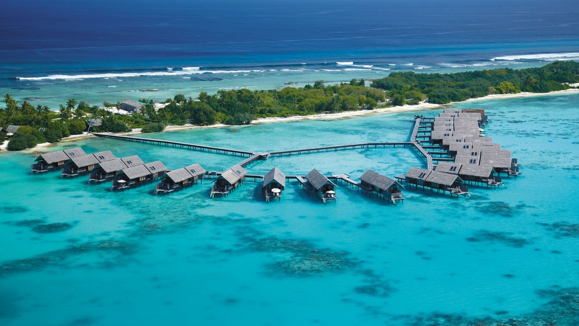 ocean, beach, hotel, nature, resort, tropical, hut, 1080P, hd, HD Wallpaper