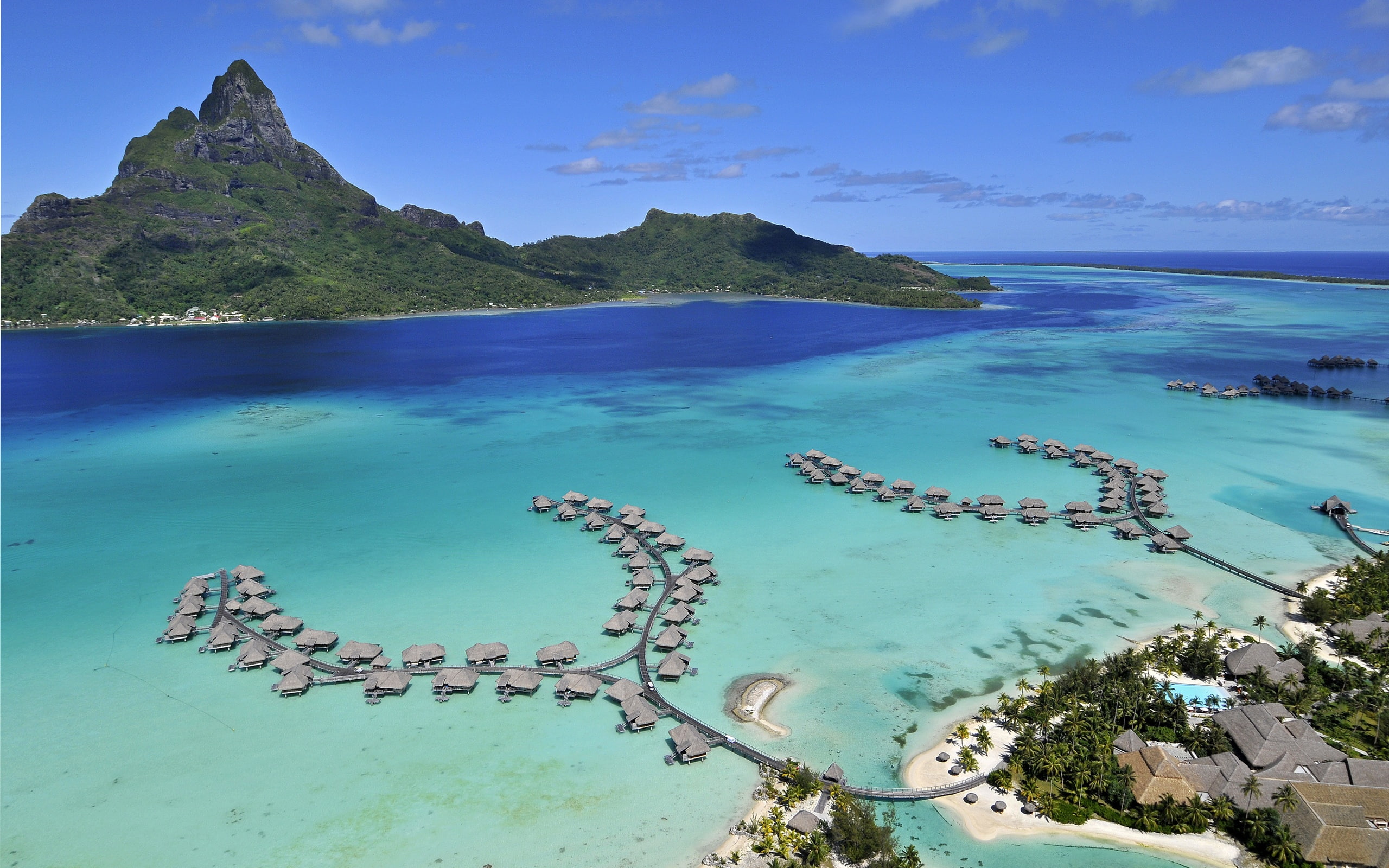 2K, Island, Beach, huts, bora, Sea, photograph, Houses, shore, HD Wallpaper