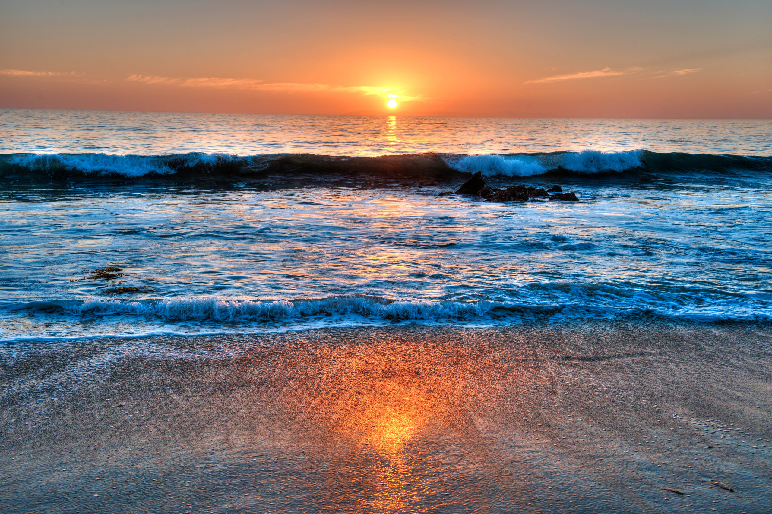 clouds, wave, sunset, 2K, Laguna Beach, USA, sea, California, the sky, HD Wallpaper