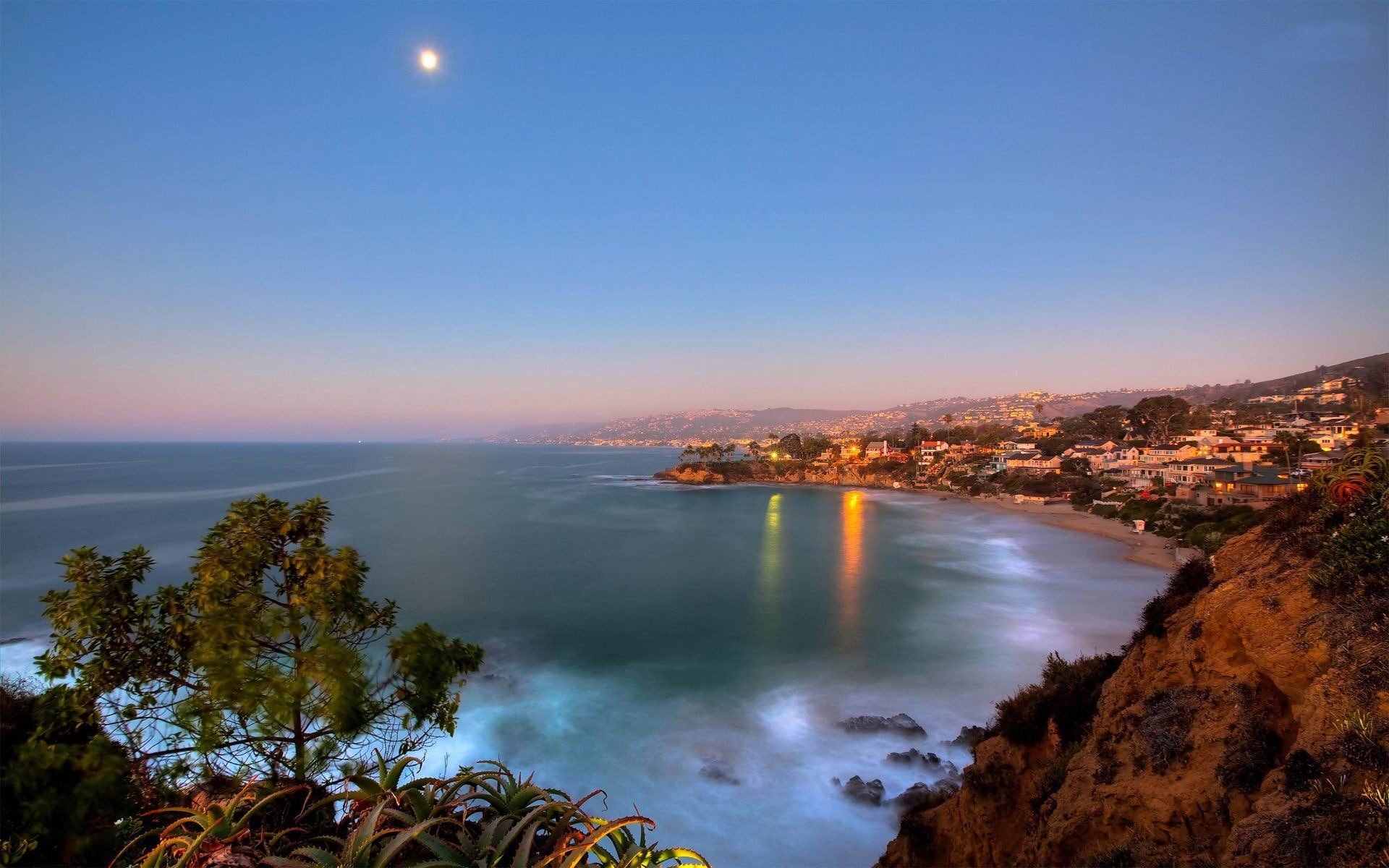 scenics - nature, night, photography, landscape, space, green, sea, beauty in nature, non-urban scene, tranquility, california, astronomy, leafed, laguna, HD Wallpaper