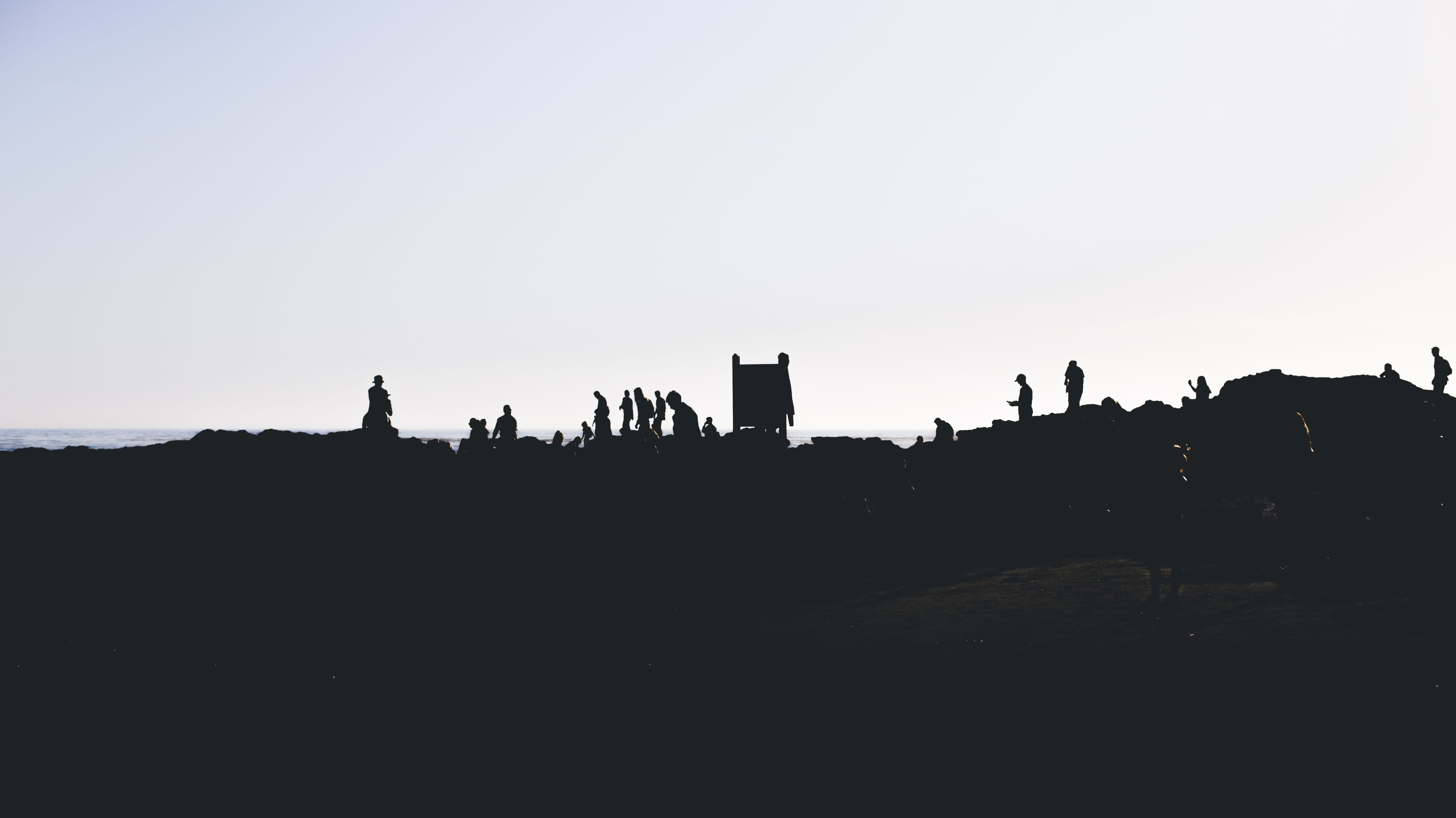 tranquility, land, sky, silhouette, tranquil scene, california, beach, men, real people, landscape, group of people, 5K, laguna, built structure, leisure activity, HD Wallpaper