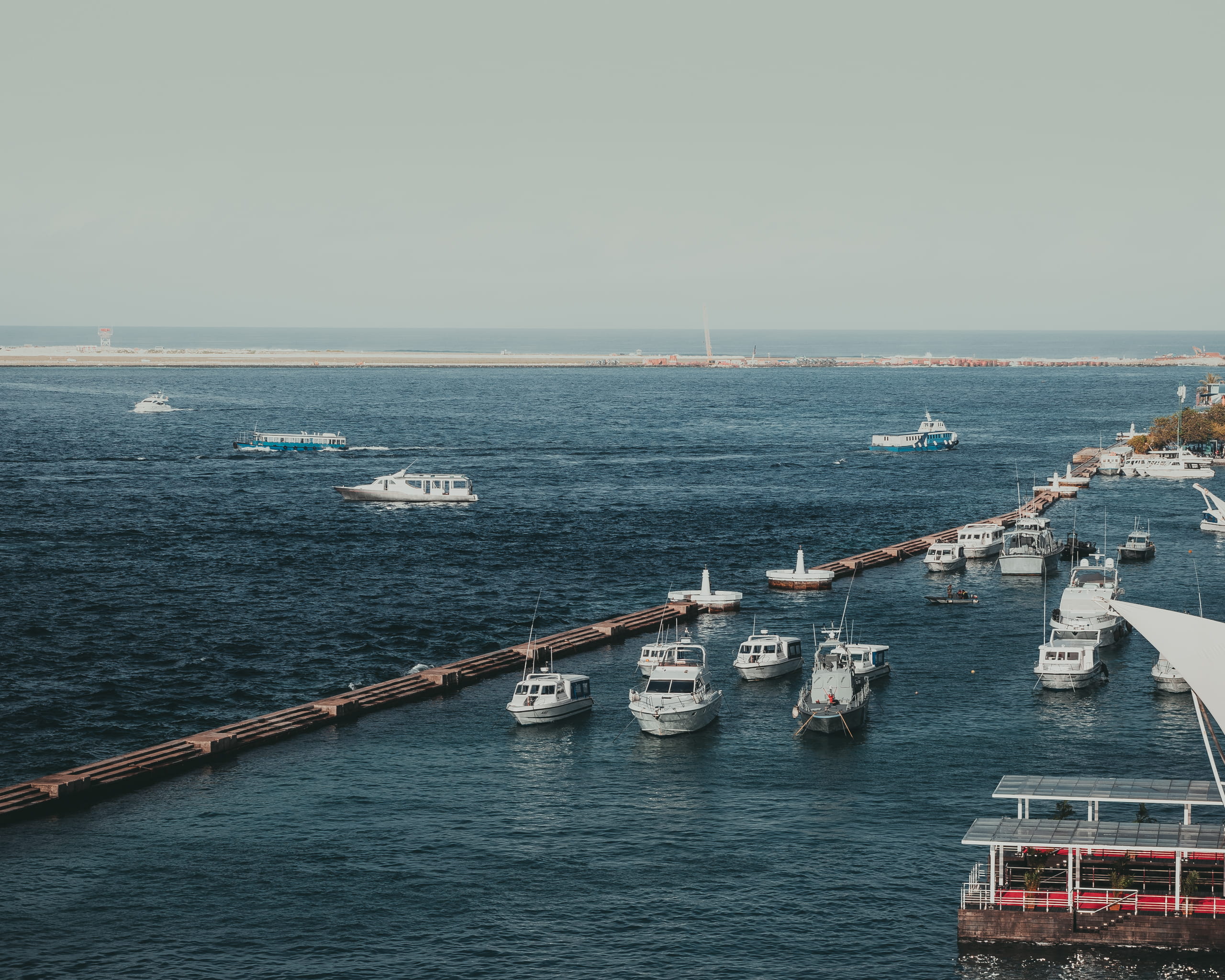 mode of transportation, harbor, maldives, nature, transportation, malé, nautical vessel, architecture, vessels, summer., ocean, pier, sky, horizon, clear sky, HD Wallpaper