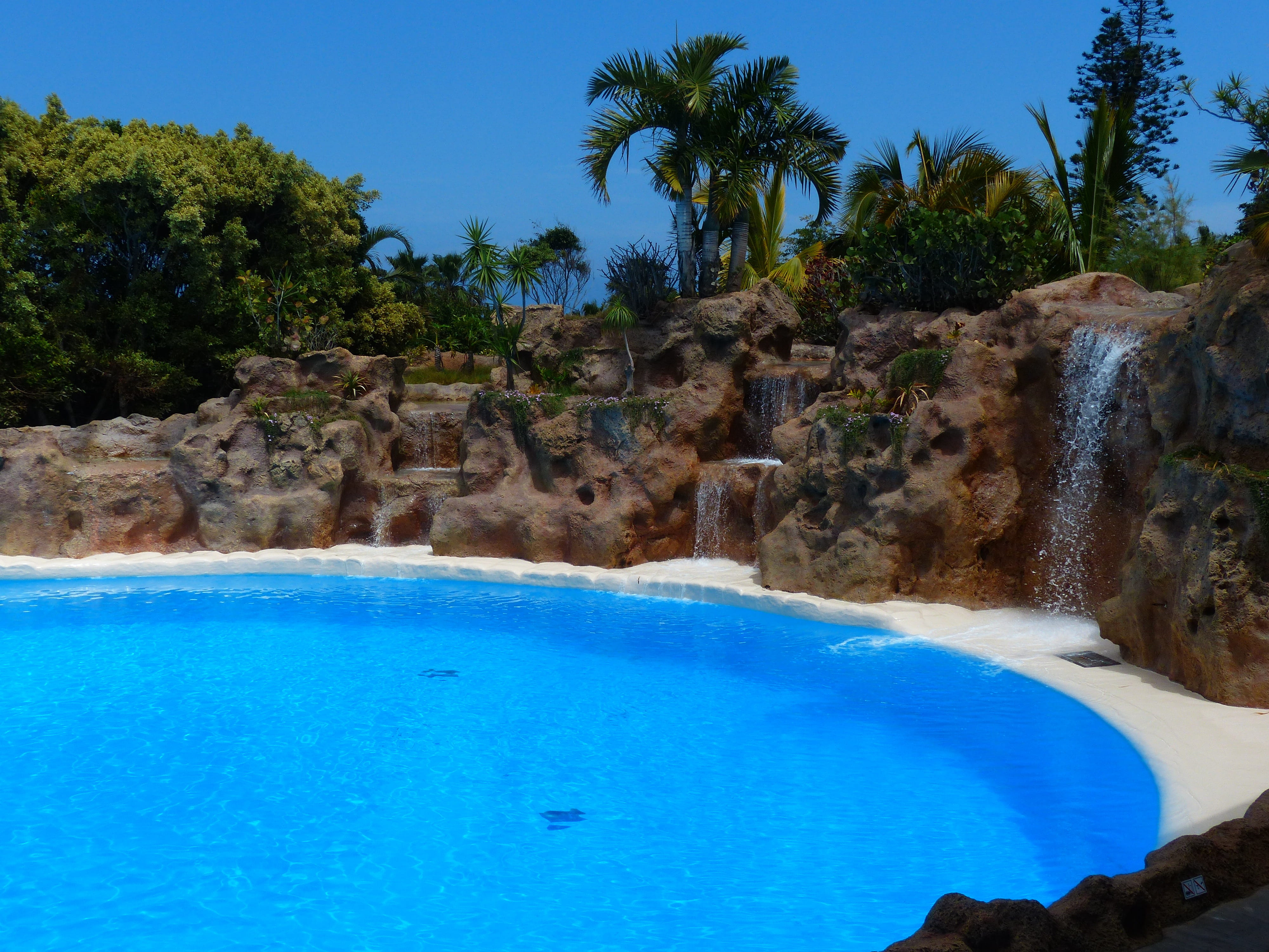travel Destinations, landscape, sky, travel, daytime, Blue, land, coastline, nature, relaxation, Lagoon, Pool, waterfall, 4K, sea, Water, outdoors, island, HD Wallpaper