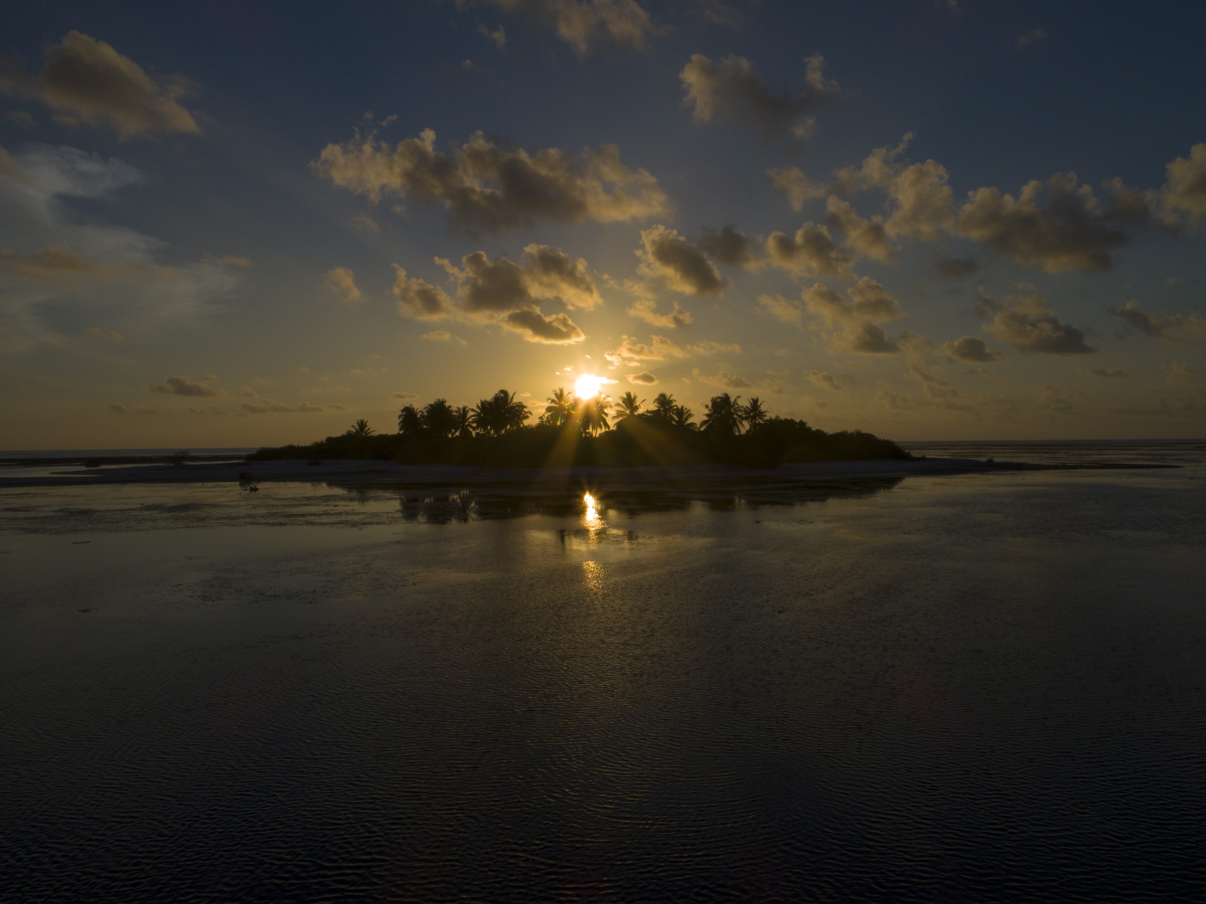 water, reflection, outdoors, nature, dronephoto, adducity, sunlight, non-urban scene, tranquility, orange color, 4K, land, sea, sun, sunset, cloud - sky, HD Wallpaper