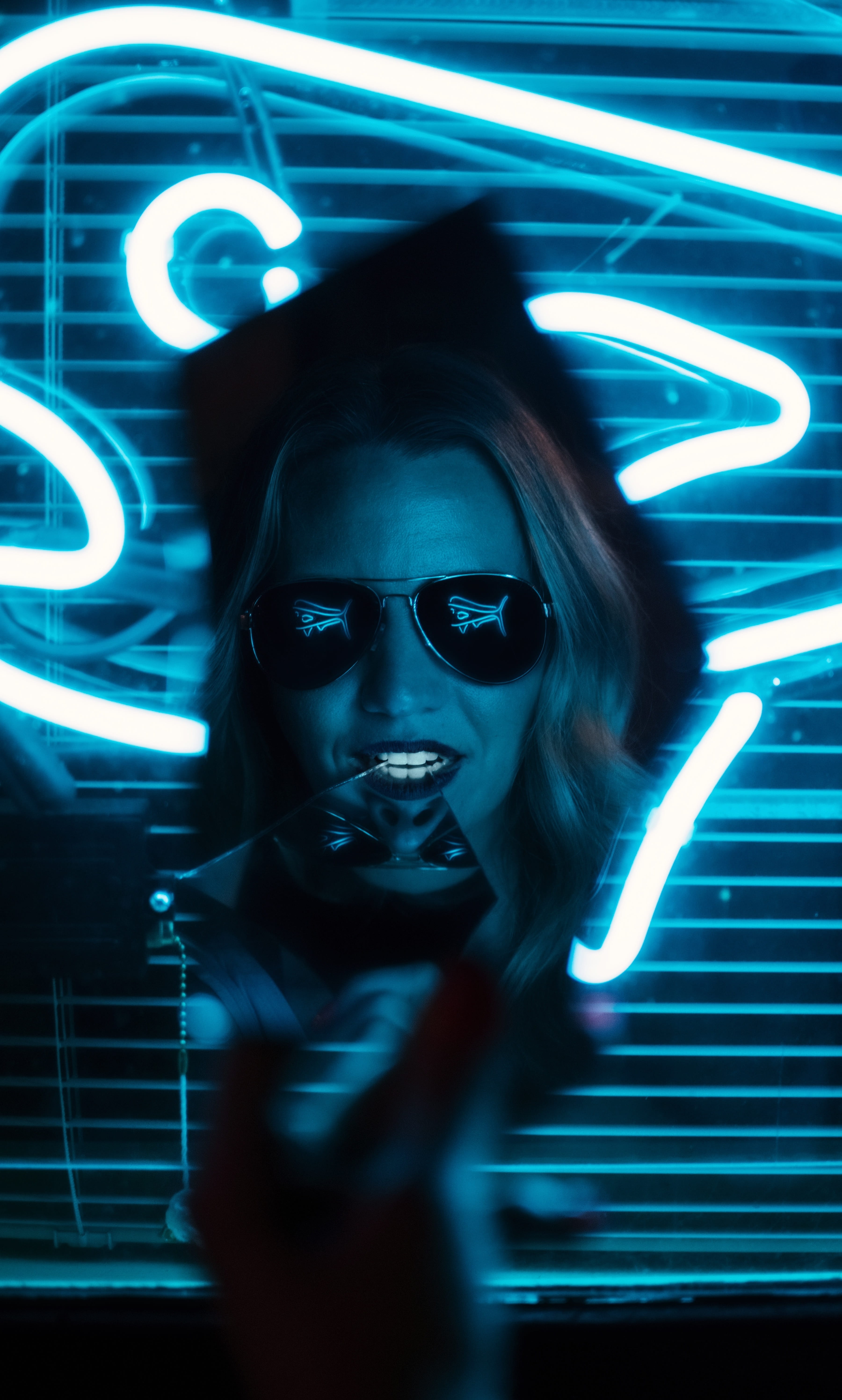 sunglasses, neon, glowing, indoors, urban, beautiful woman, girl, real people, glass, wearing, light, glow, women, young adult, young women, leisure activity, Phone HD Wallpaper