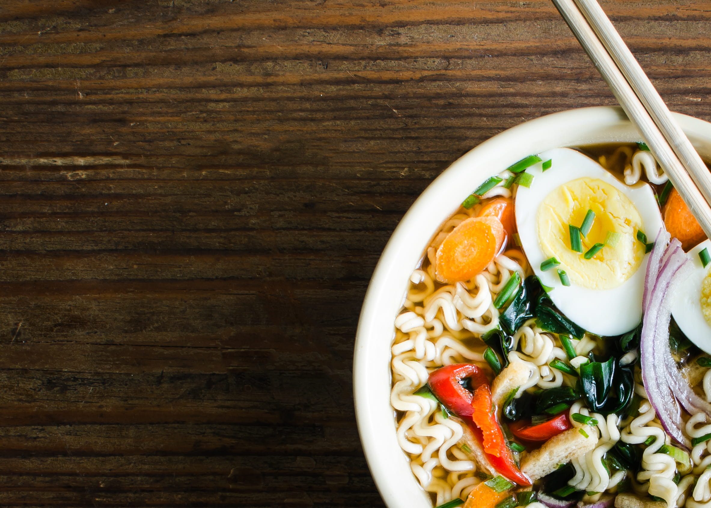 pasta, vegetable, egg, bowl, soup, freshness, table, indoors, boiled egg, foodphotography, chinese food, food, healthy eating, no people, 1080P, directly above, HD Wallpaper
