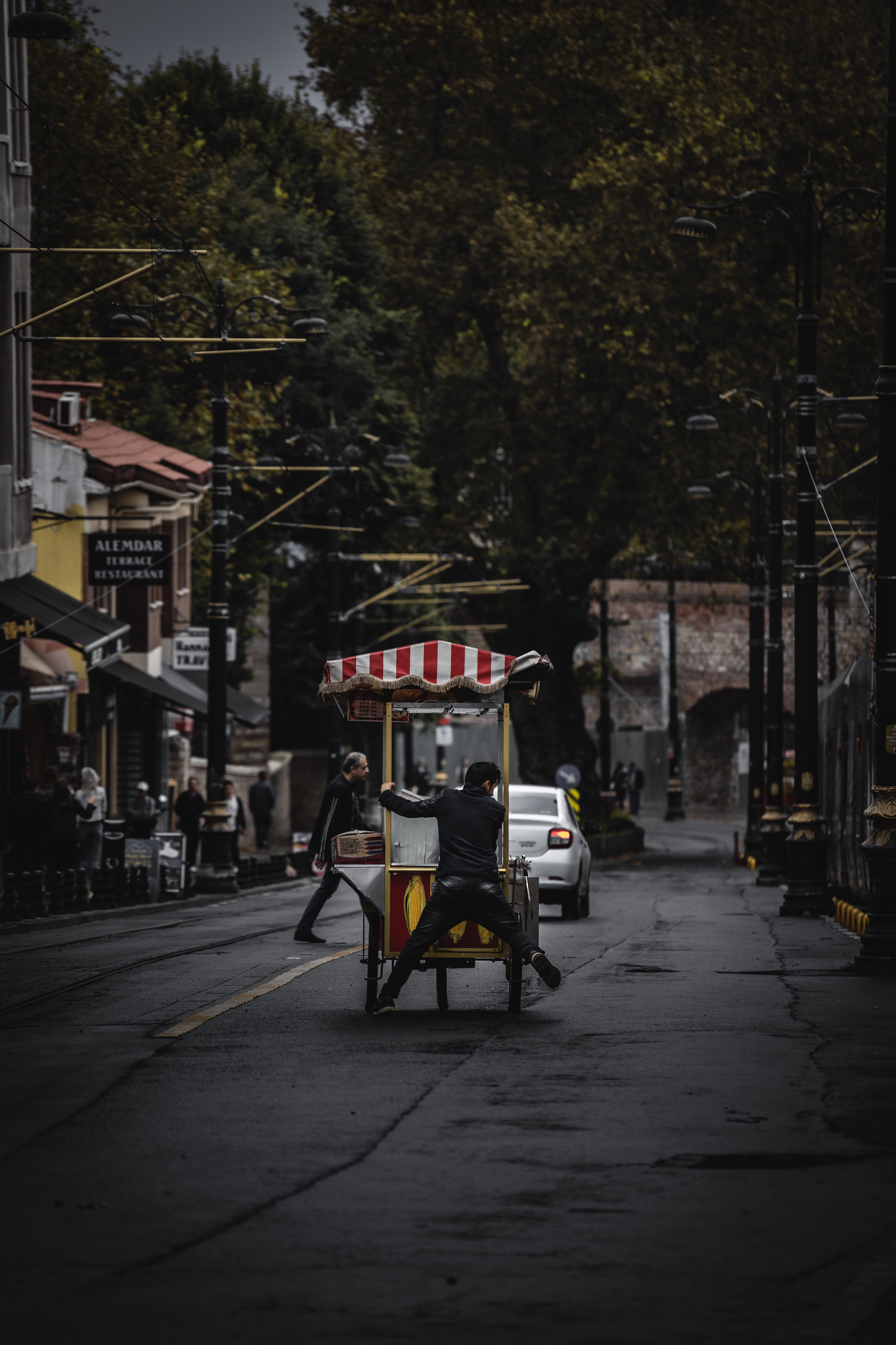 building exterior, intersection, transportation, text, urban, pulling, cart, food, the way forward, city, antique car, mood, man, turkey, built structure, Phone HD Wallpaper