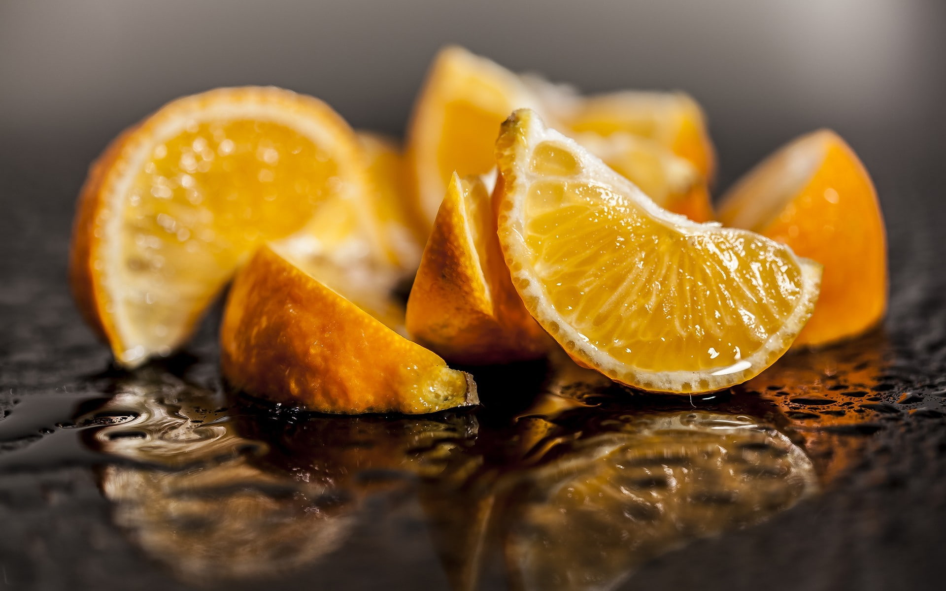 lemons, food, 1080P, reflection, macro, fruit, HD Wallpaper