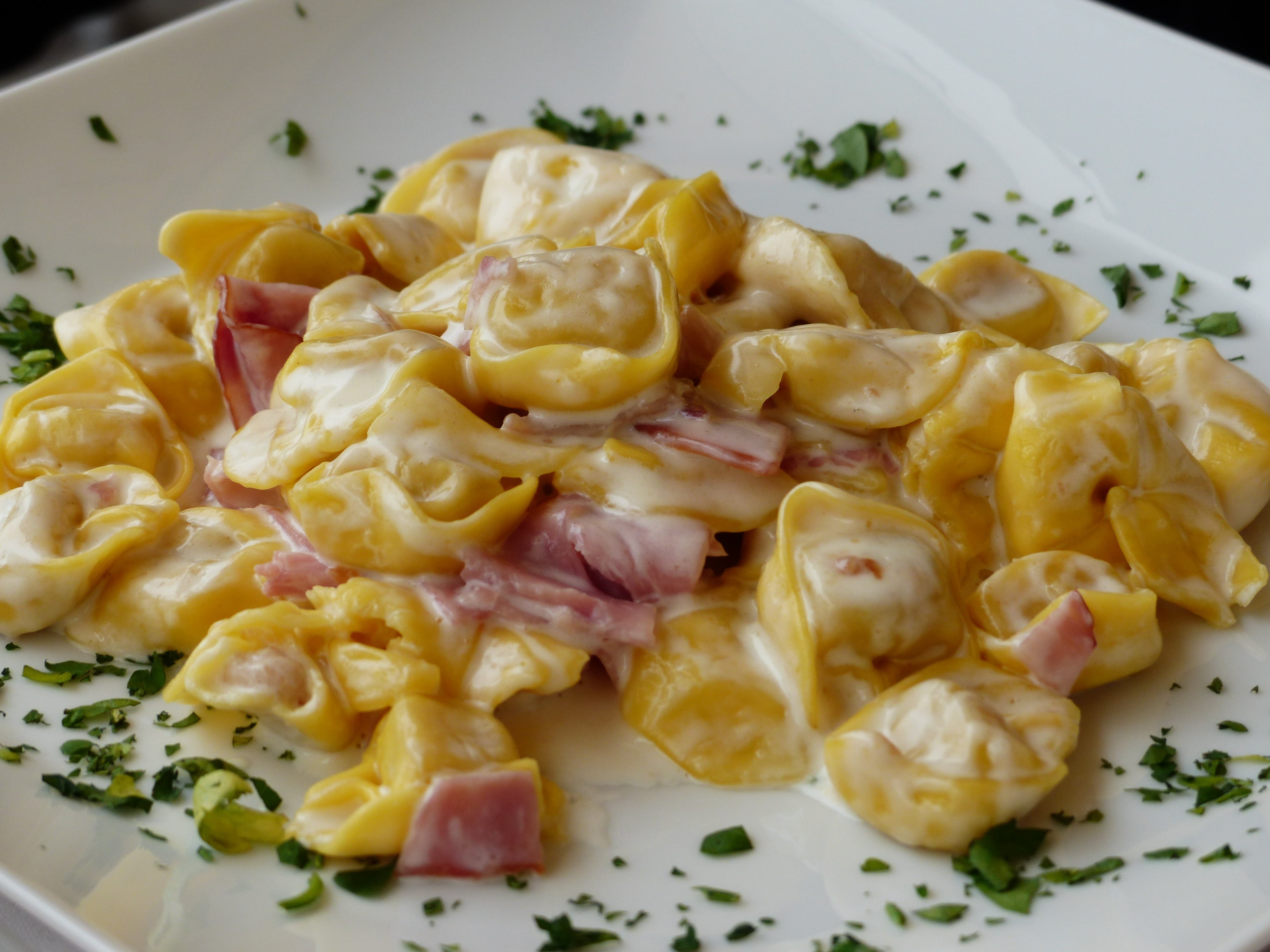 tortellini, ham, food, meal, snack, dumpling, noodle dish, italian food, sauce, serving size, freshness, gourmet, still life, healthy eating, no people, HD Wallpaper