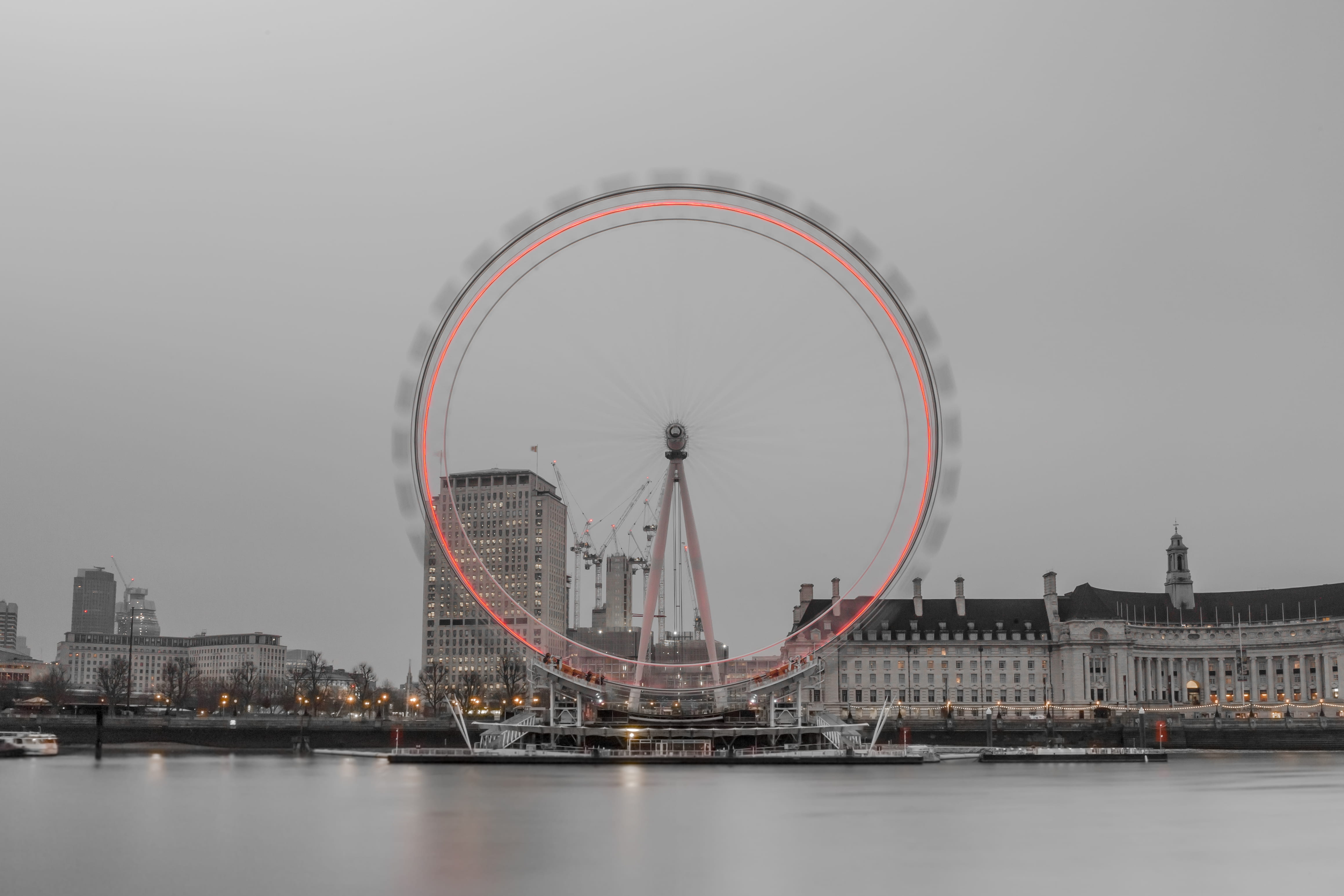 wheel, bnw, no people, architecture, river, sky, water, long exposure, travel, transportation, government, london, longexposure, amusement park ride, ferris, HD Wallpaper