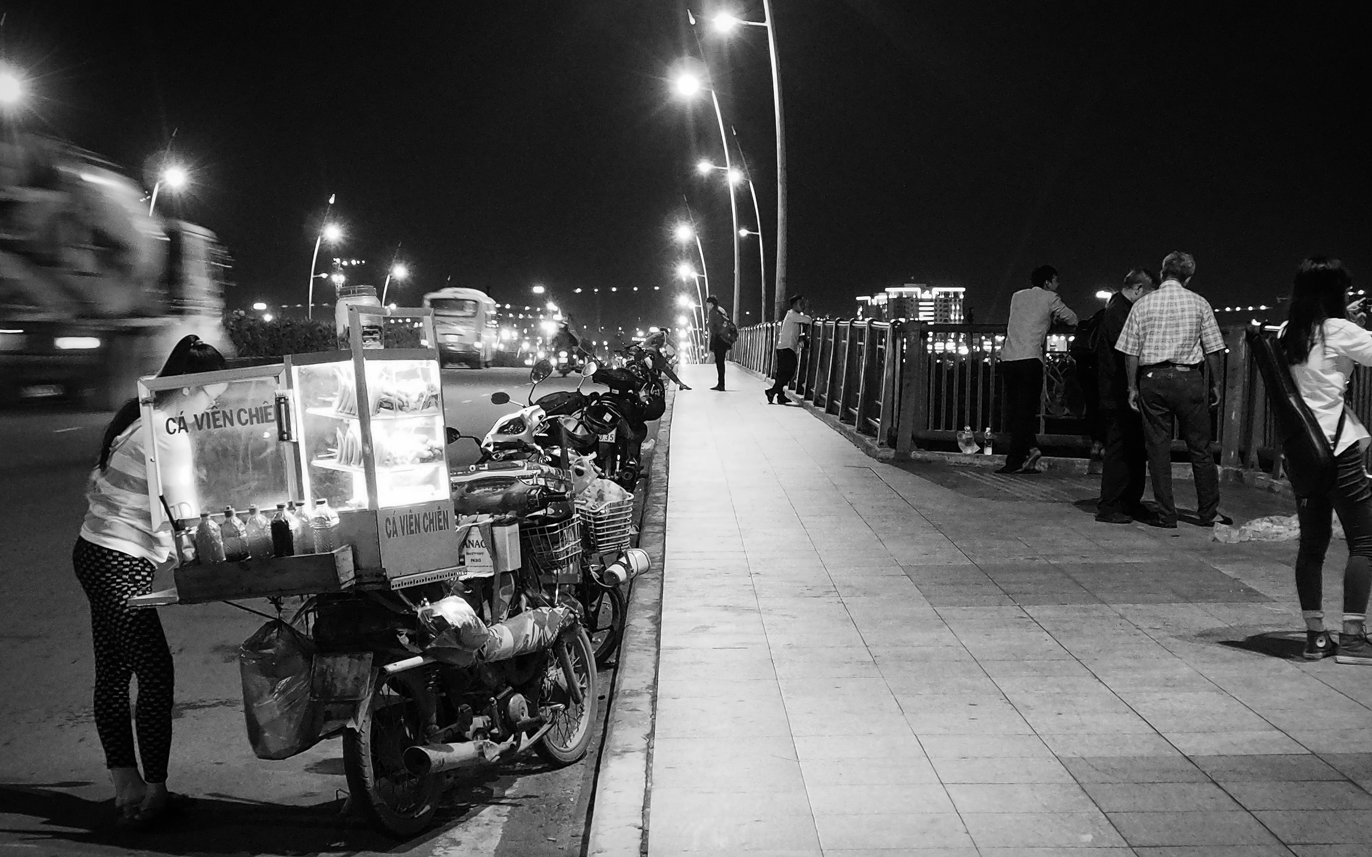 group of people, motorbike, built structure, illuminated, footpath, city life, truck, outdoors, real people, street, black and white, city, men, ho chi minh, HD Wallpaper