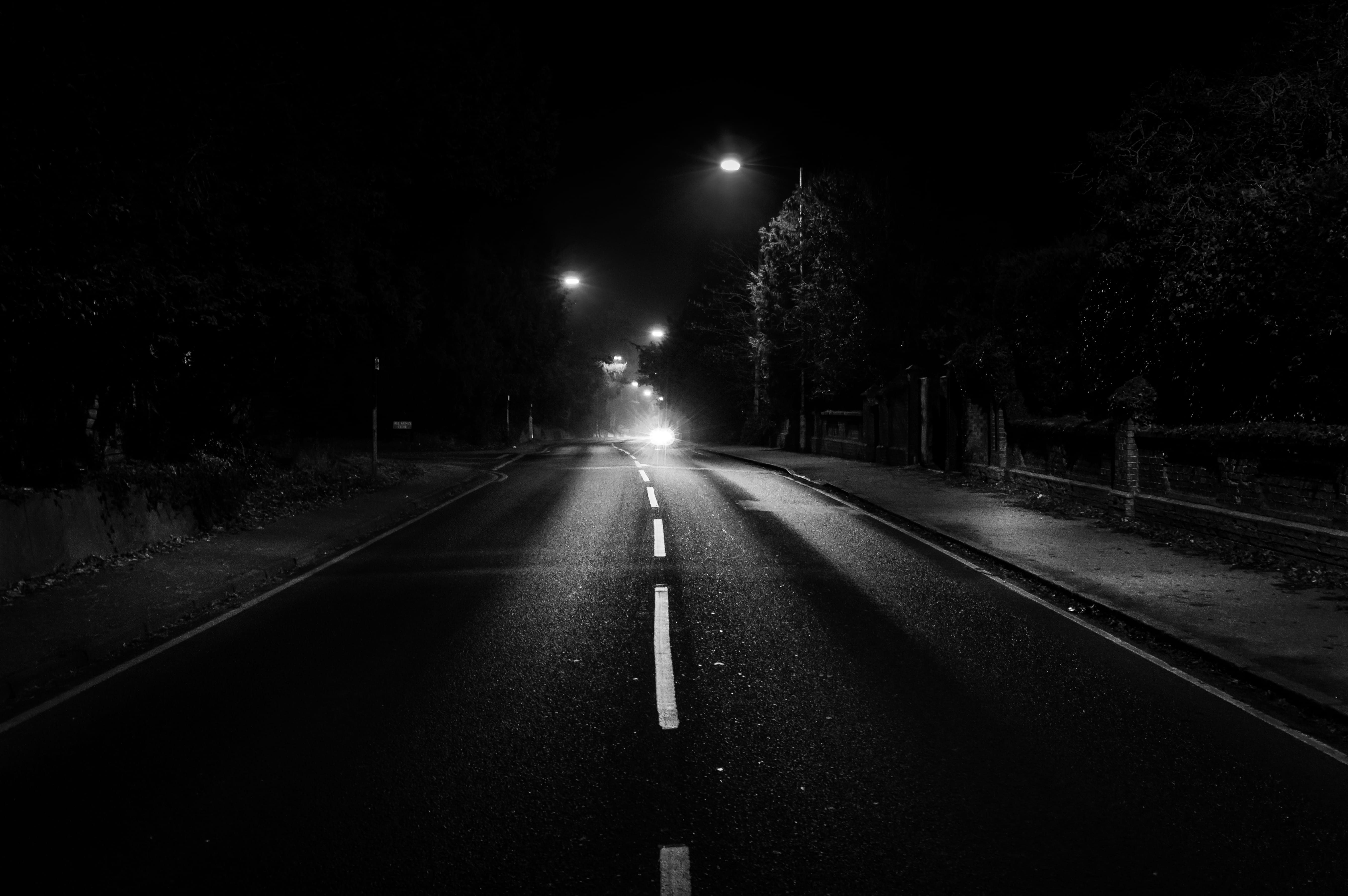 street, city, 5K, sign, lighting equipment, transportation, empty, vanishing point, street light, uk, dark, no people, bishops, bnw, lights, united kingdom, HD Wallpaper