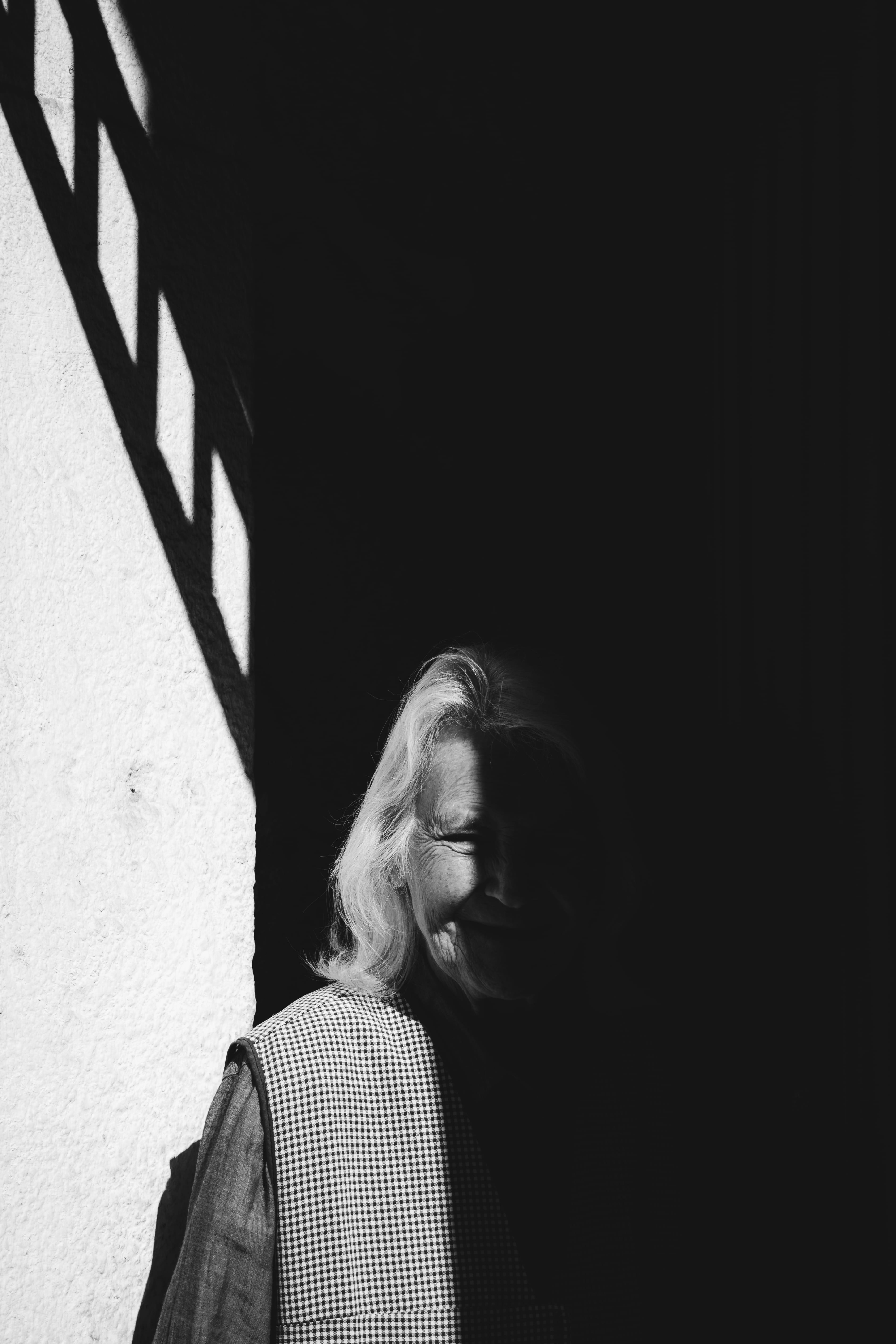 headshot, one person, sitting, and, real people, porto, sunlight, women, shadow, bnw, old people, 5K, portugal, architecture, front view, copy space, adult, Phone HD Wallpaper