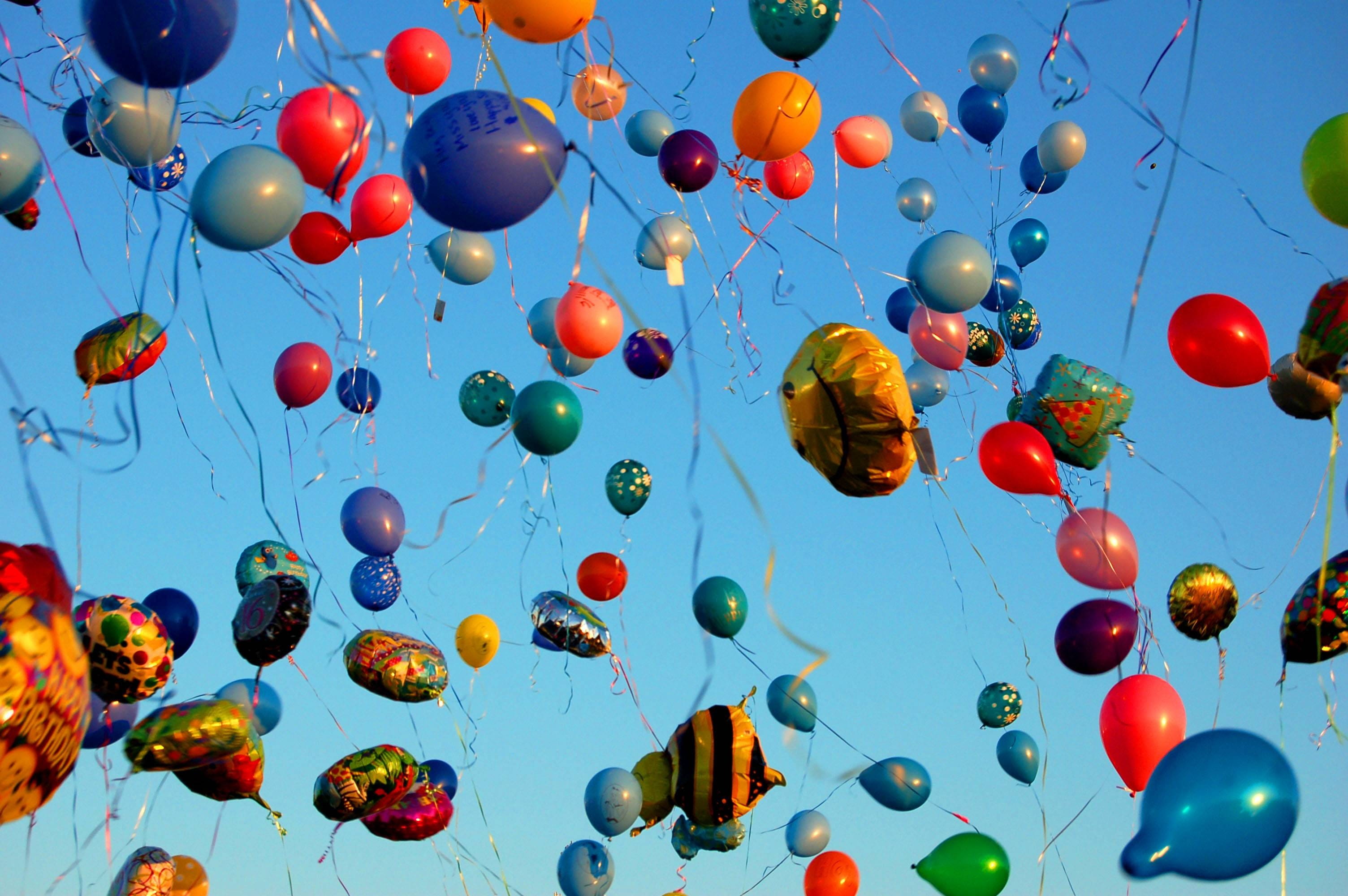 day, Air, hanging, color, assorted, Colorful, choice, Fly, 2K, high, Fun, large group of objects, balloon, variation, multi colored, mid-air, lot, summer, HD Wallpaper
