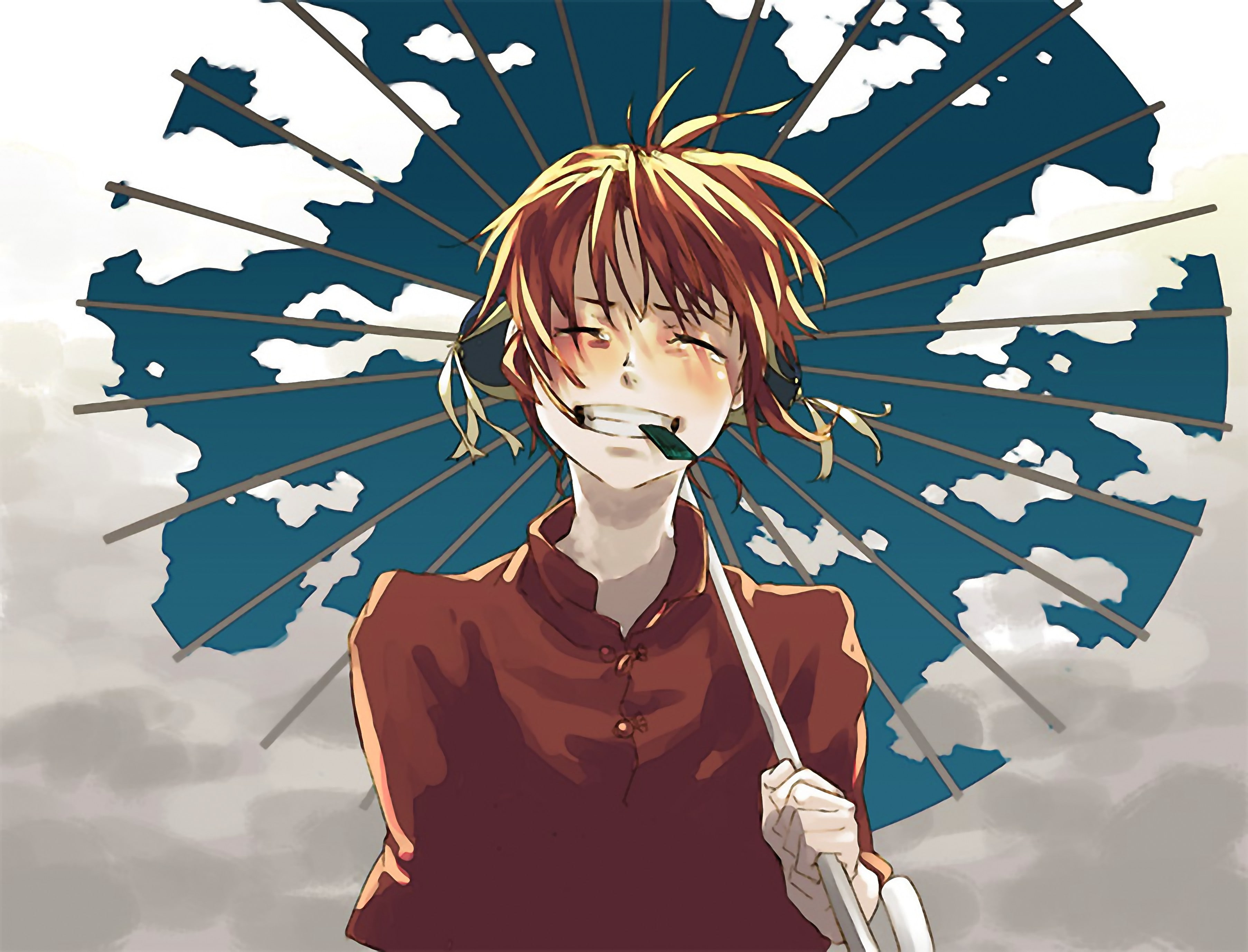 umbrella, 2K, seaweed, Gintama, Kagura, redhead, HD Wallpaper
