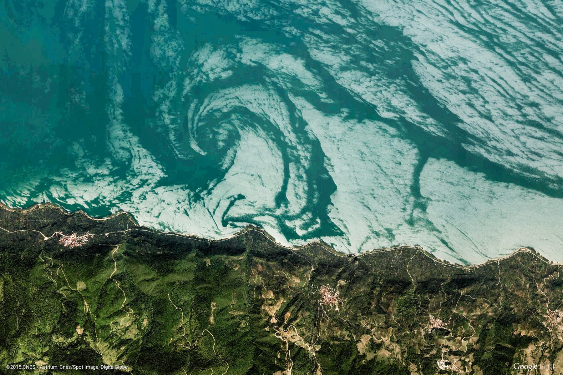 non-urban scene, day, beauty in nature, beach, sea, tree, aerial view, water, painting, no people, green color, plant, wave, 720P, motion, brown, high angle view, HD Wallpaper