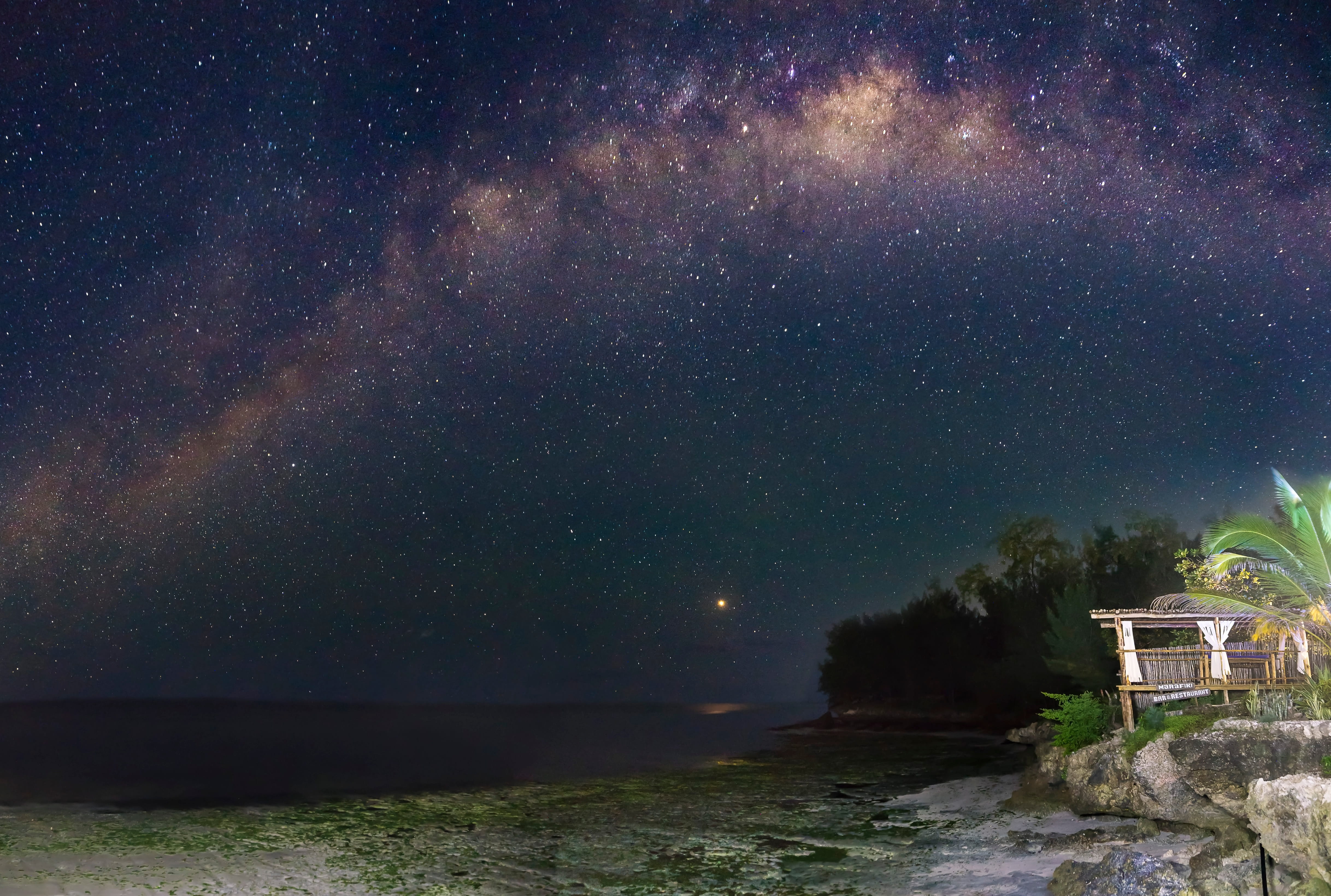 unguja, sky, no people, horizon, milky way, universe, tanzania, coast, star, starry, space and astronomy, nebula, built structure, galaxy, tranquil scene, HD Wallpaper