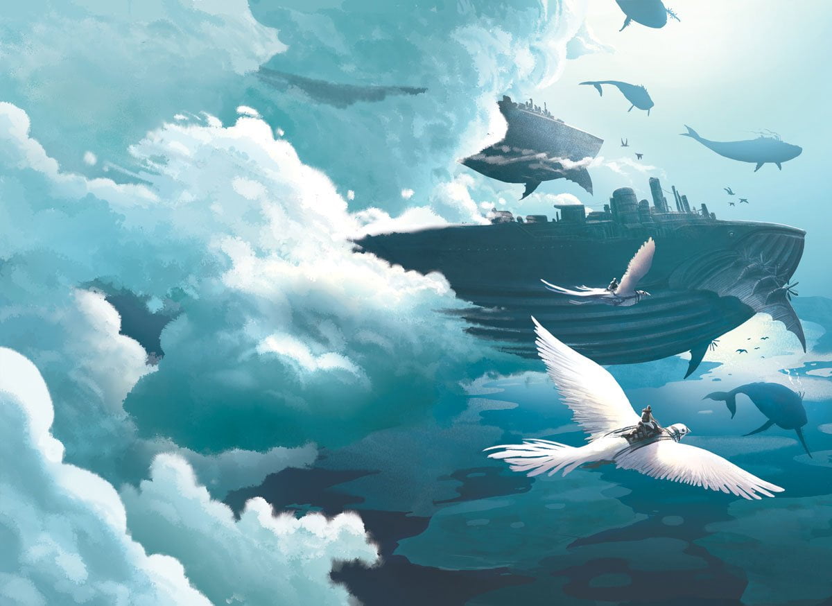 Sky, Bird, Whale, white, Comics, Flight, Cloud, Flying, 480P, HD Wallpaper