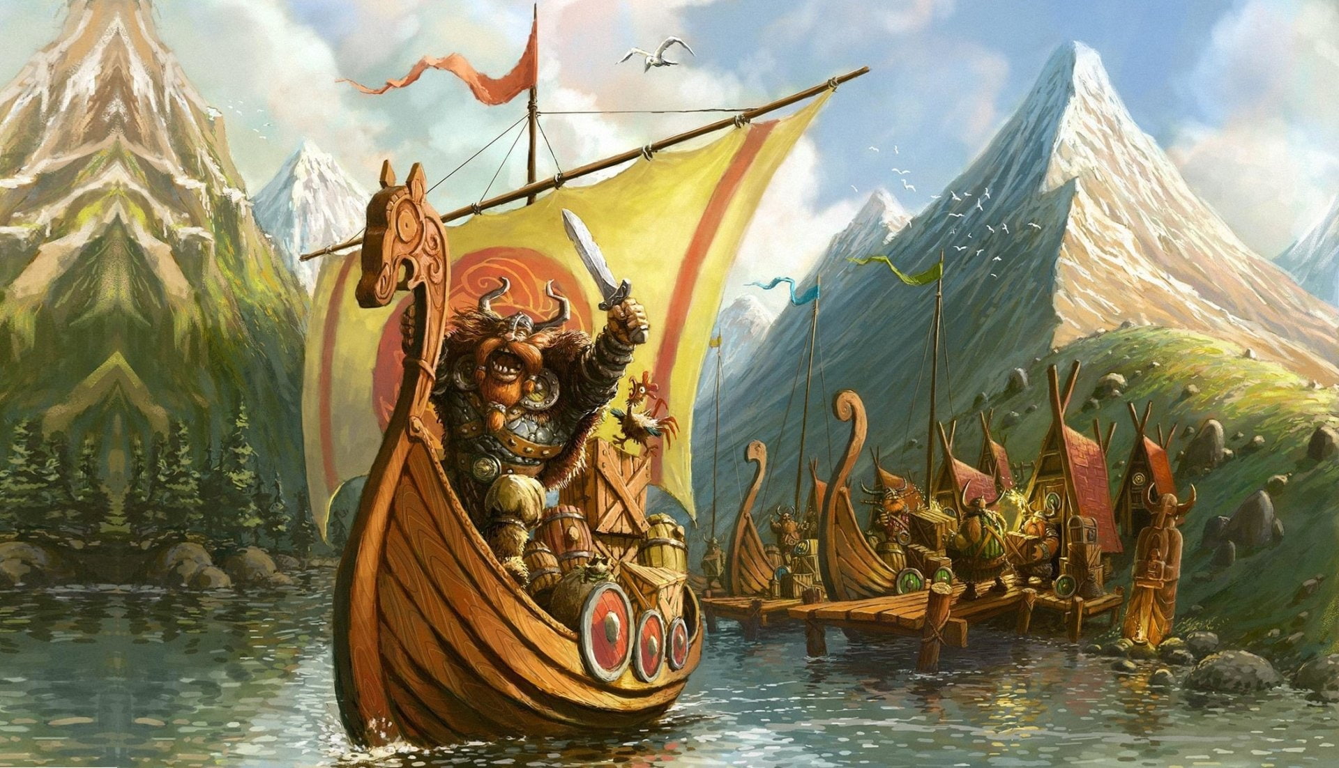 Viking, 1080P, Mountain, Fantasy, Drakkar, Warrior, Ship, HD Wallpaper