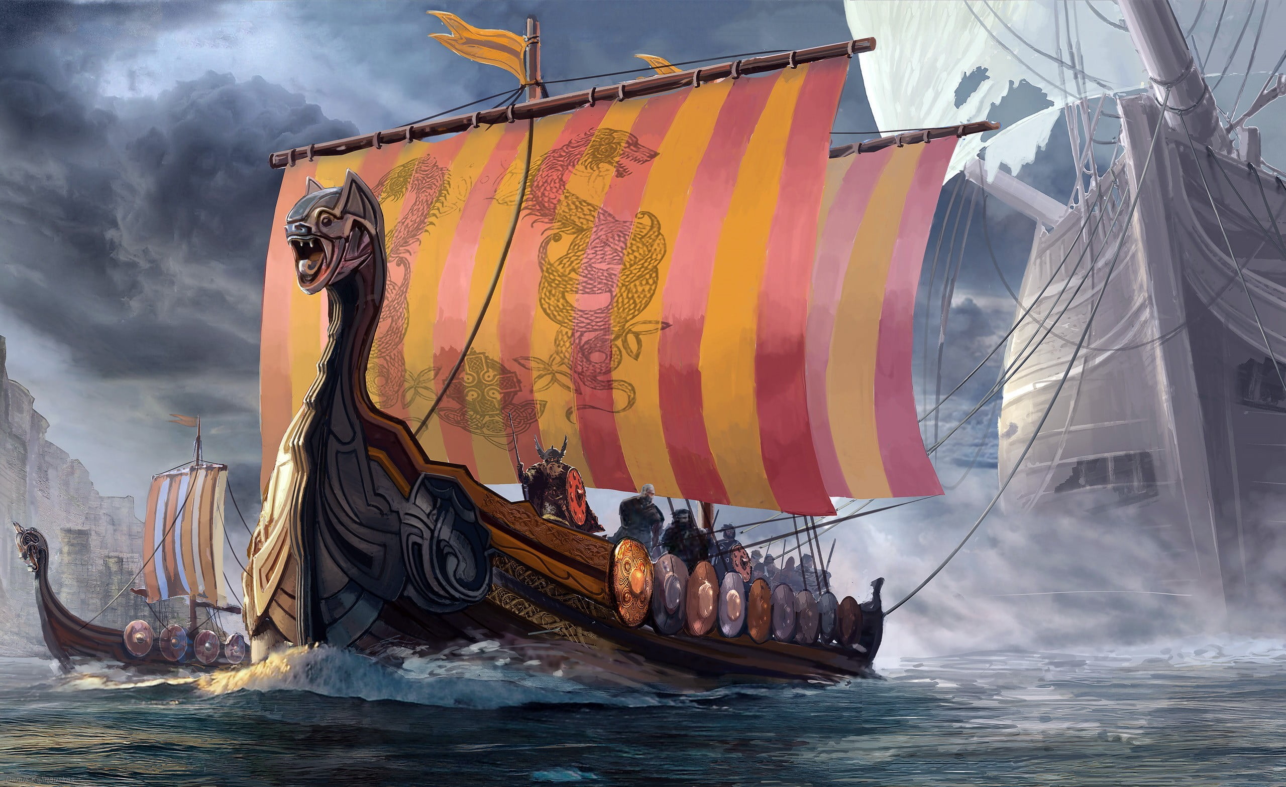 group of people, Drakkar, mode of transportation, cruise, sea, " ship-dragon", warship, tourism, sailing Ship, day, boat, famous Place, water, travel, sailing, HD Wallpaper