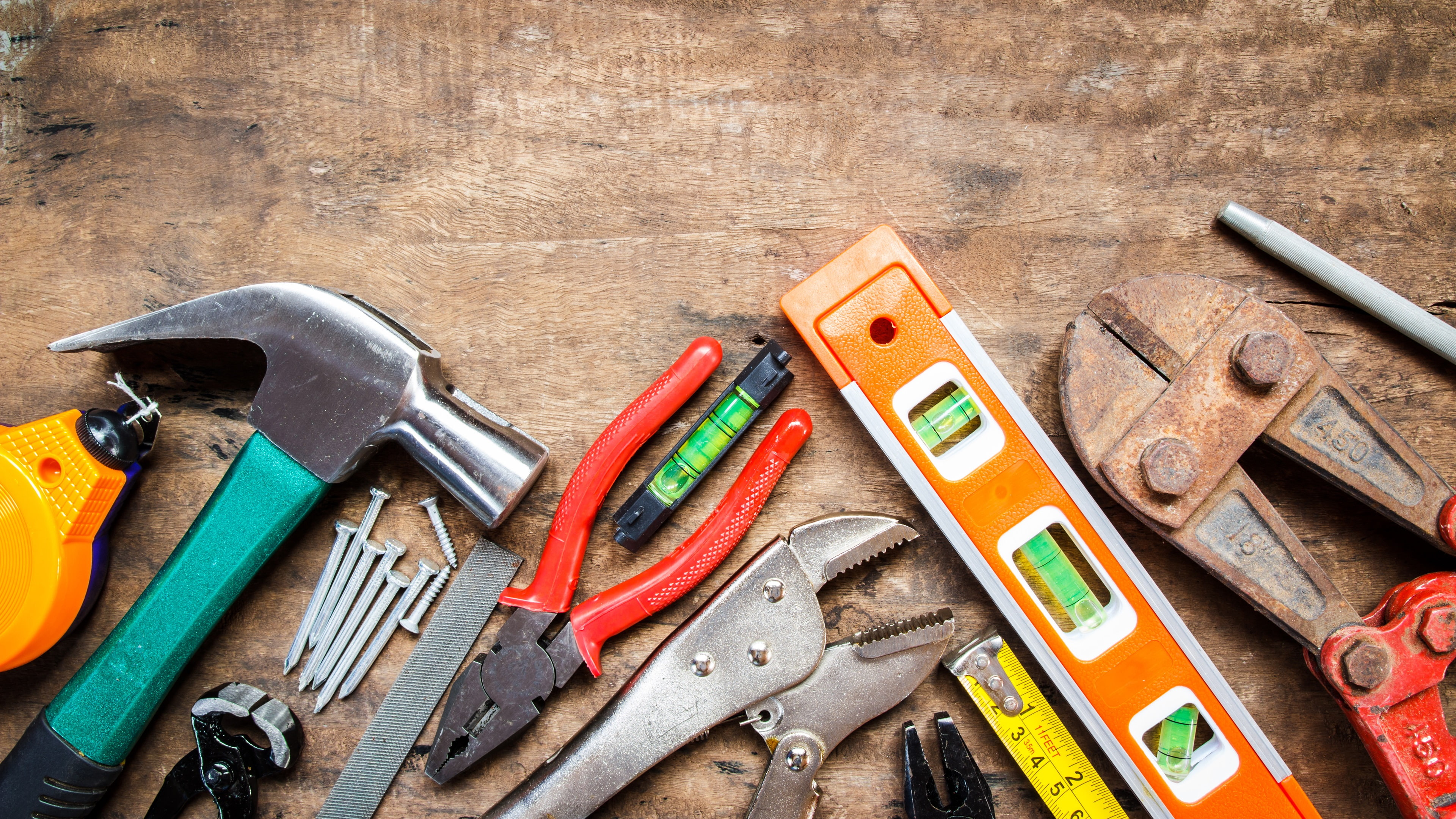 hand saw, no people, tool, wrench, work tool, hand tool, workshop, 4K, still life, equipment, tools, wood - material, indoors, wood, construction industry, HD Wallpaper