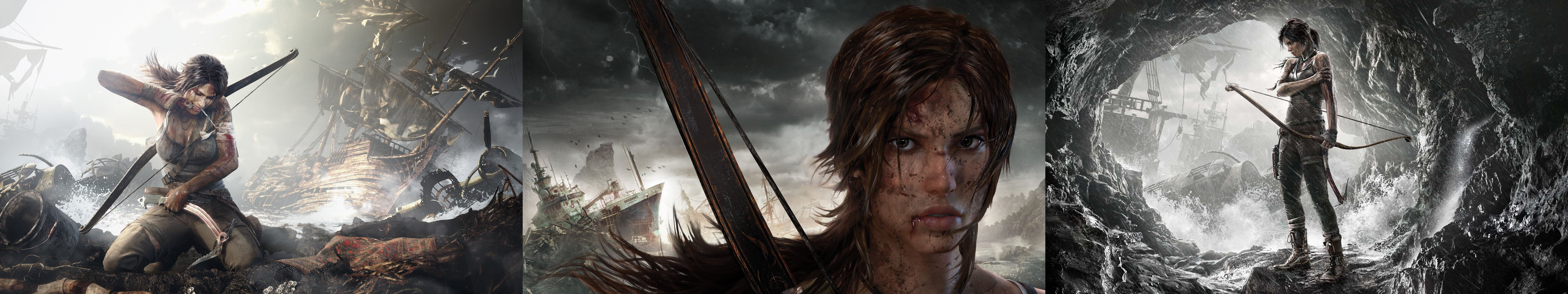 raider, multiple, tomb, videogame, lara, screen, monitor, 5K, croft, triple, jeu, video, steam, jeux, multi, HD Wallpaper