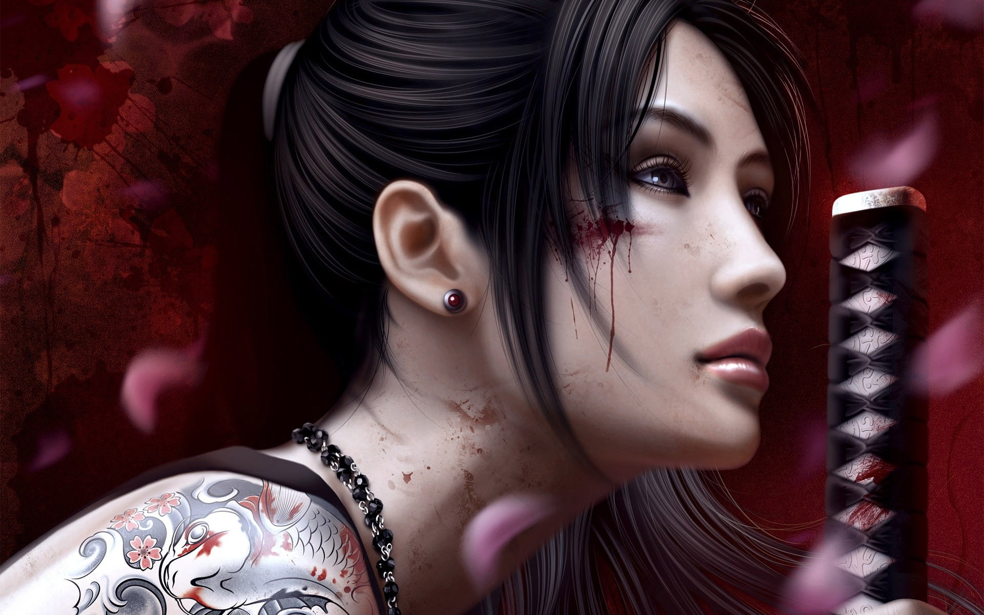 swords, tattoos, wibisono, x, hd, video, girls, art, mario, 1080P, Katana, games, HD Wallpaper