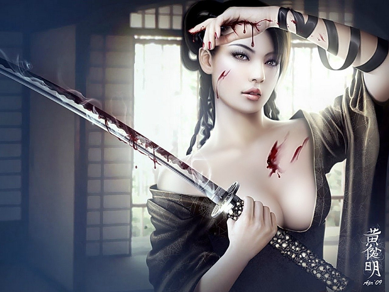 woman, 720P, holding, Legend Of The Five Rings, Fantasy, katana, digital, HD Wallpaper