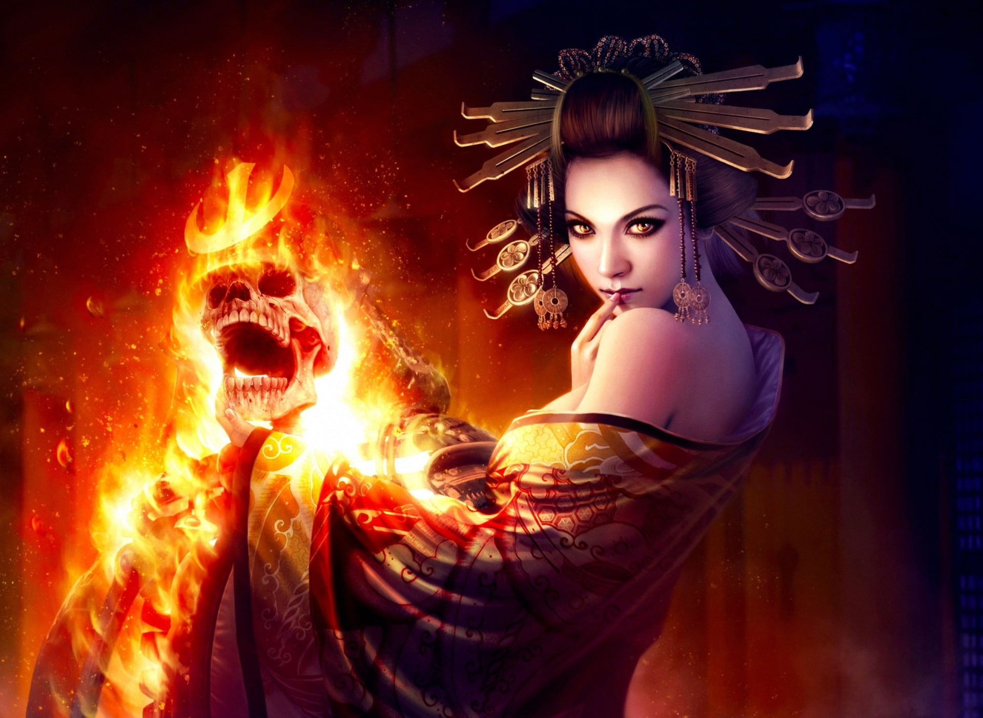 Legend Of The Five Rings, Woman, Fantasy, Skull, 1080P, Samurai, HD Wallpaper