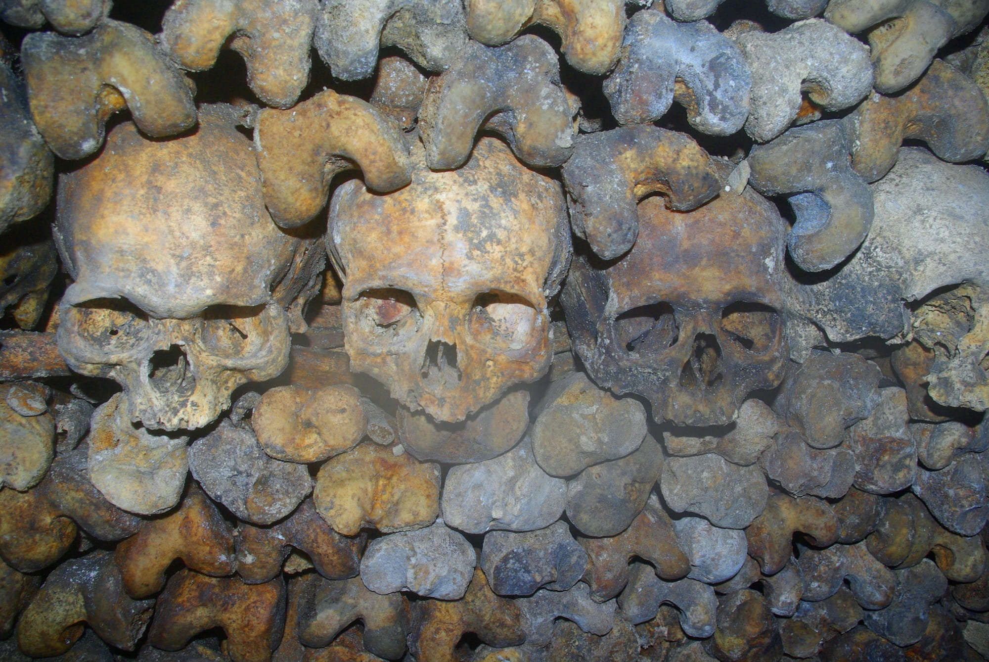 statue, full frame, underground ossuaries, pattern, no people, close-up, textured, europe, 1080P, human representation, bones, bone, caverns, stone, backgrounds, HD Wallpaper