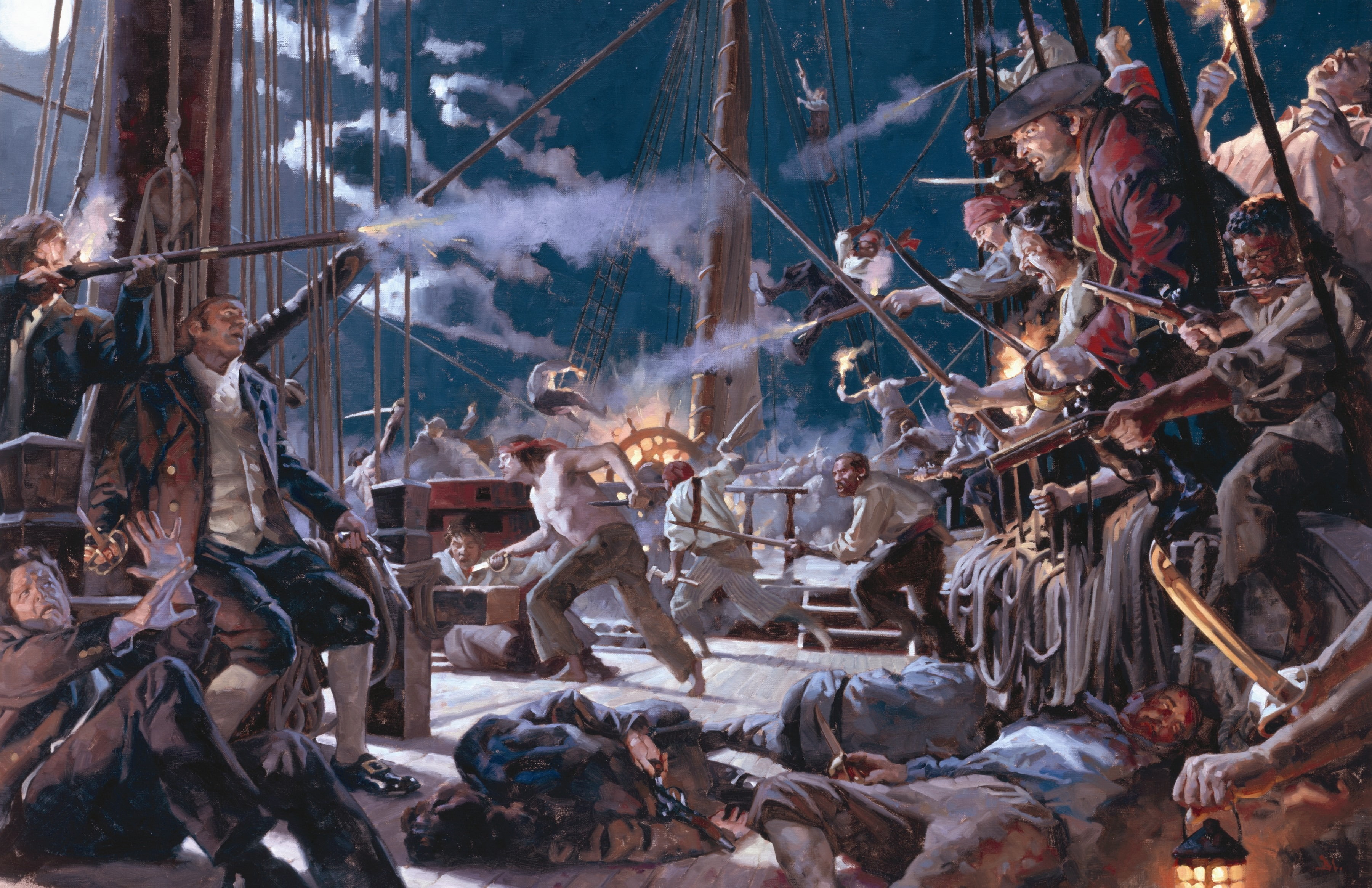 Battle, Ship, Flint Lock, 2K, Sword, Pirate, Artistic, HD Wallpaper