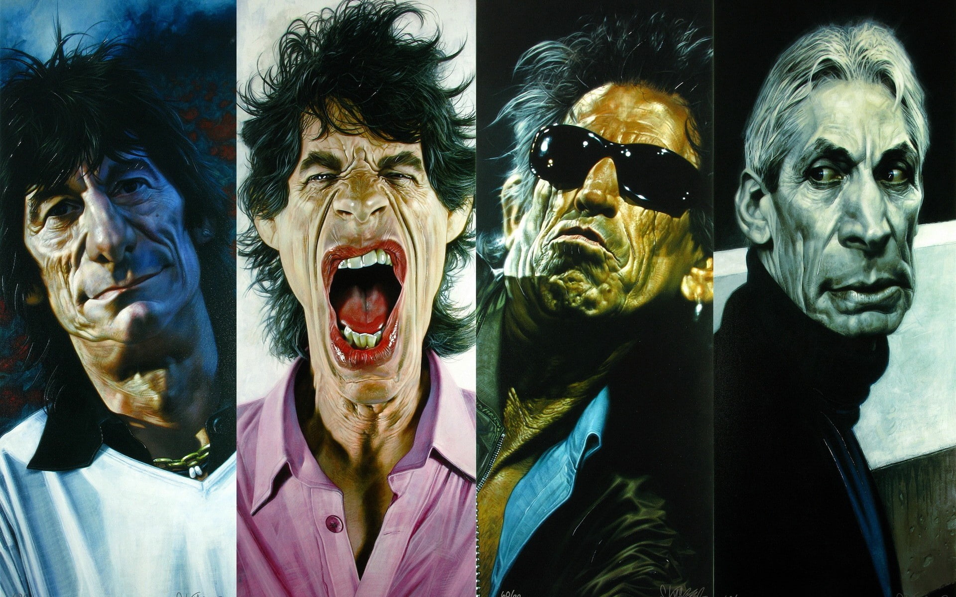 group of people, mask - disguise, men, adult, 1080P, waist up, disguise, people, representation, emotion, costume, human representation, rolling stones caricature mick jagger keith richards, HD Wallpaper