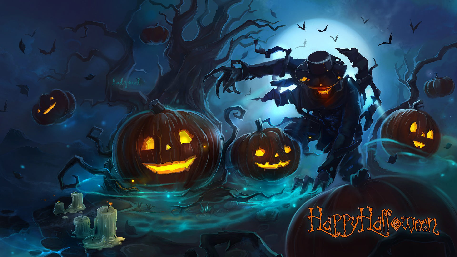 hat, lighting equipment, monster, blue, happy, large group of objects, animal themes, claws, digital, celebration, pattern, representation, the moon, bats, HD Wallpaper