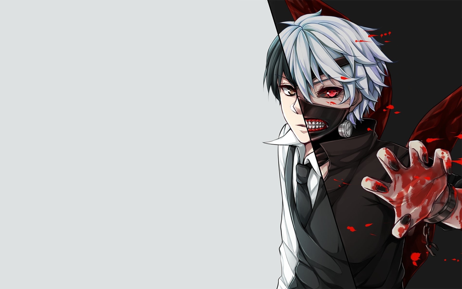 eye, mask, Ken Kanek, cannibal, man, 1080P, duplicity, background, The Kaneko Ken, eyes, guy, Tokyo Ghoul, blood, art, claw, HD Wallpaper