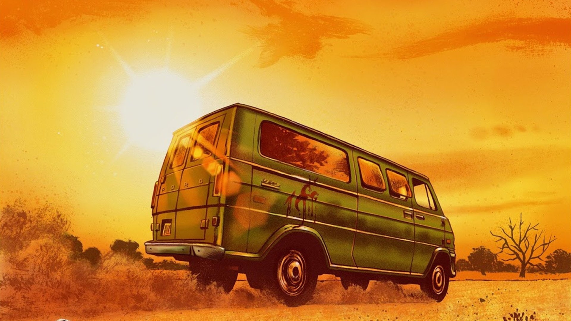 pick-up truck, mode of transportation, lens flare, old, dust, sky, car, sunlight, yellow, sunset, orange color, 1080P, motor vehicle, one person, The Texas Chainsaw Massacre (1974), HD Wallpaper