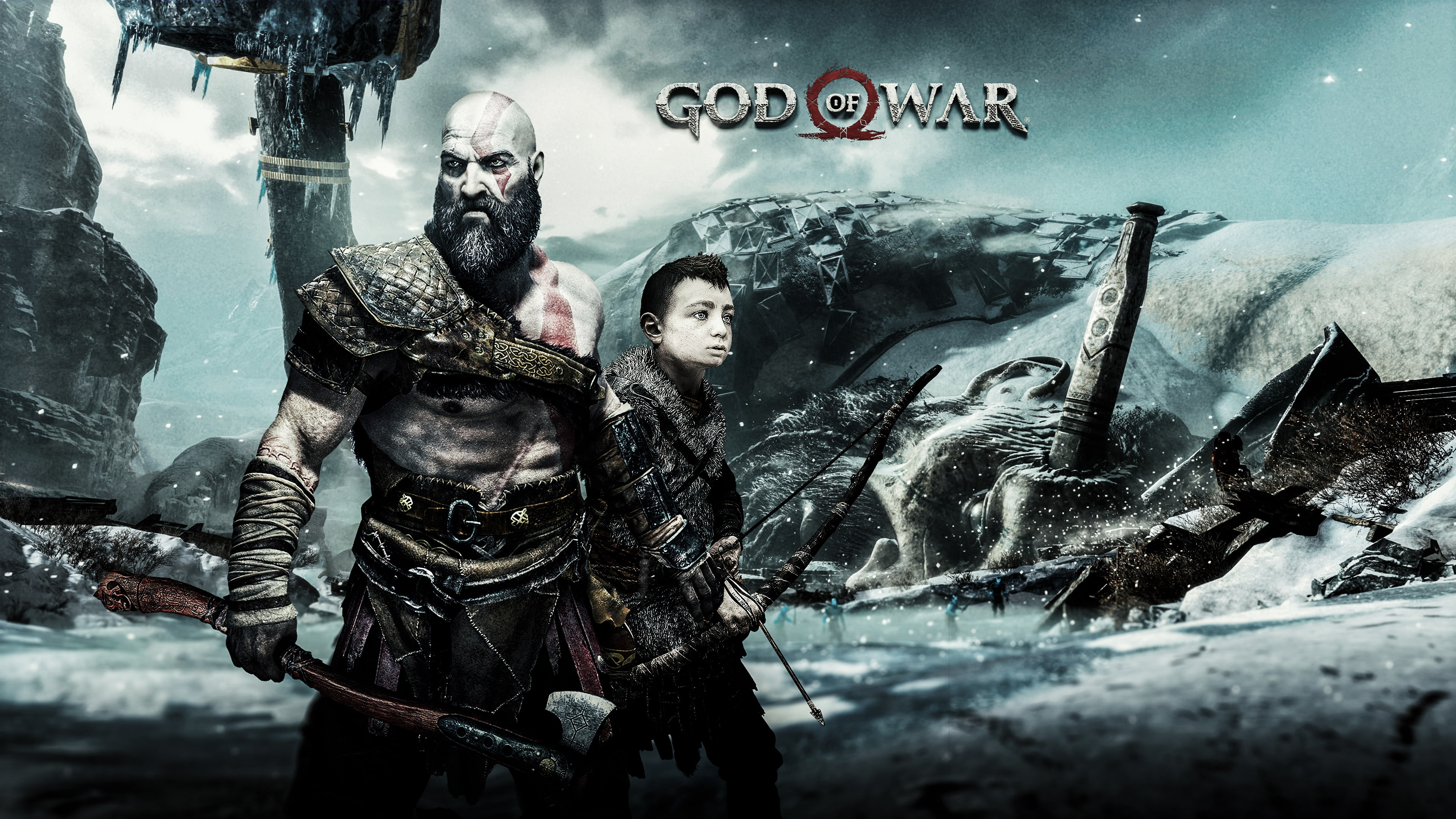 4K, Kratos, Atreus, 4K, God of War, HD Wallpaper