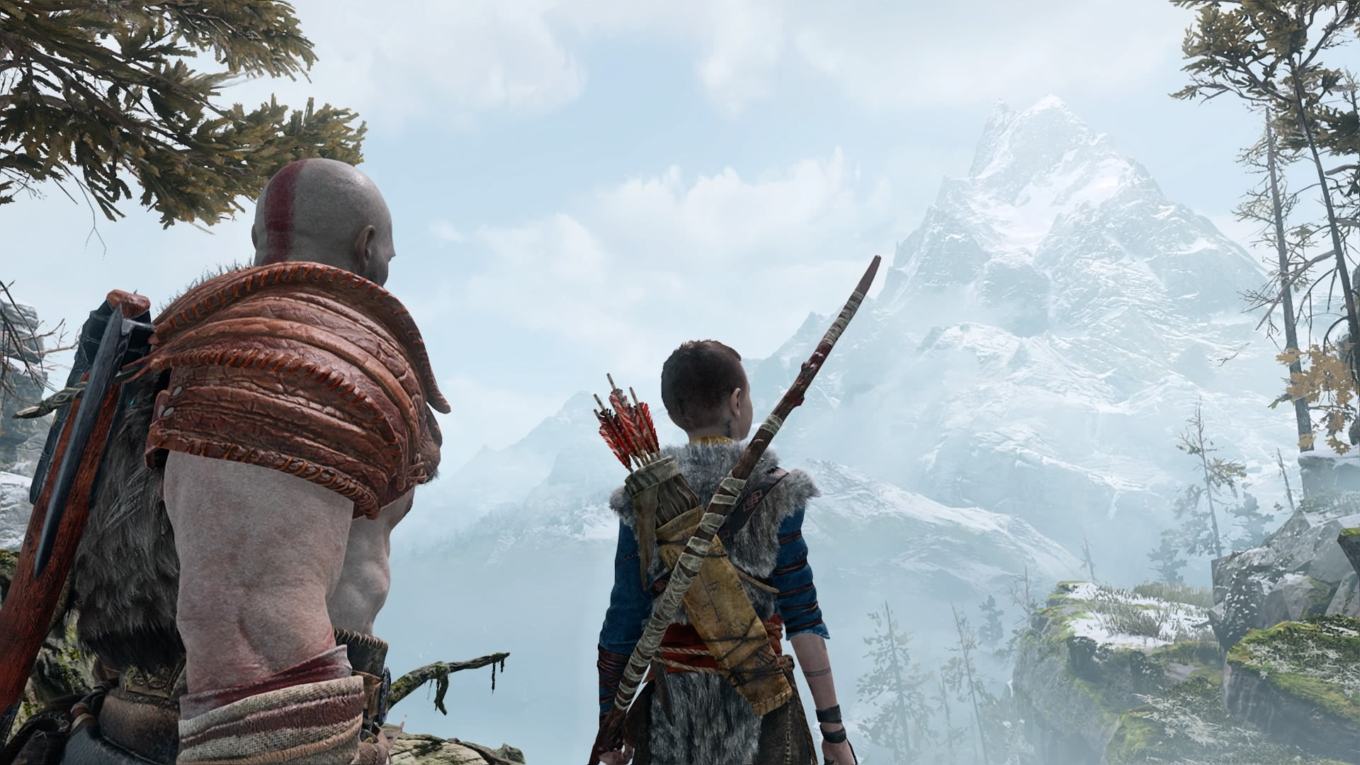 day, real people, 1080P, sky, men, clothing, God of War, people, lifestyles, Atreus, mountain, group of people, tree, leisure activity, cloud - sky, winter, HD Wallpaper