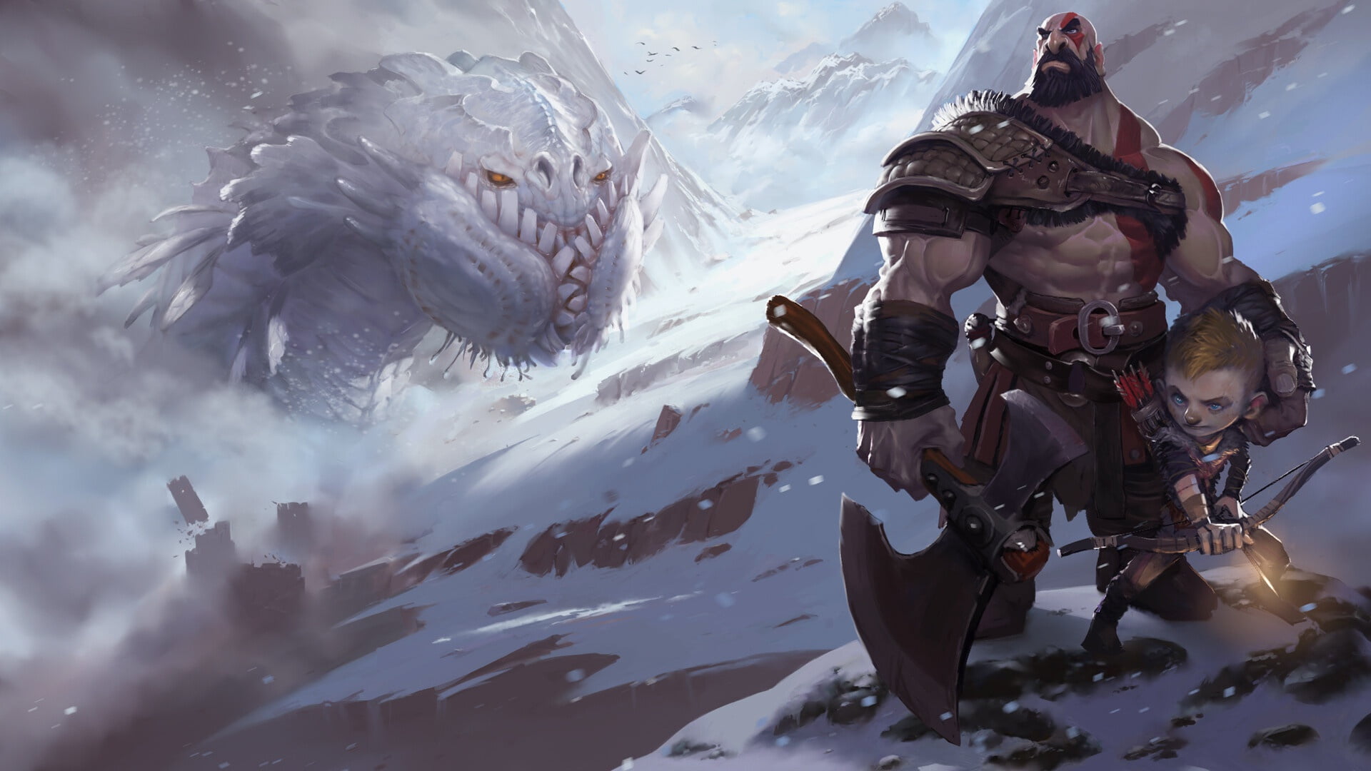 1080P, God of War, God of War (2018), Warrior, Creature, Kratos (God Of War), Atreus (God Of War), HD Wallpaper